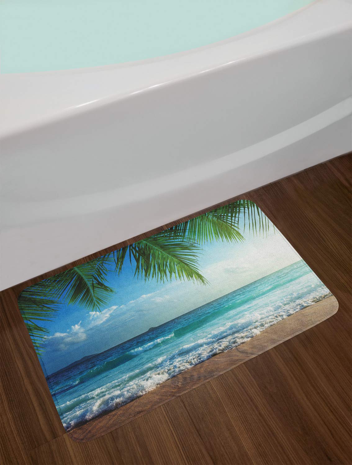 Ambesonne Ocean Bath Mat, Palms Tropical Island Beach Maldives Photography Home Postcard Traveler Explorer, Plush Bathroom Decor