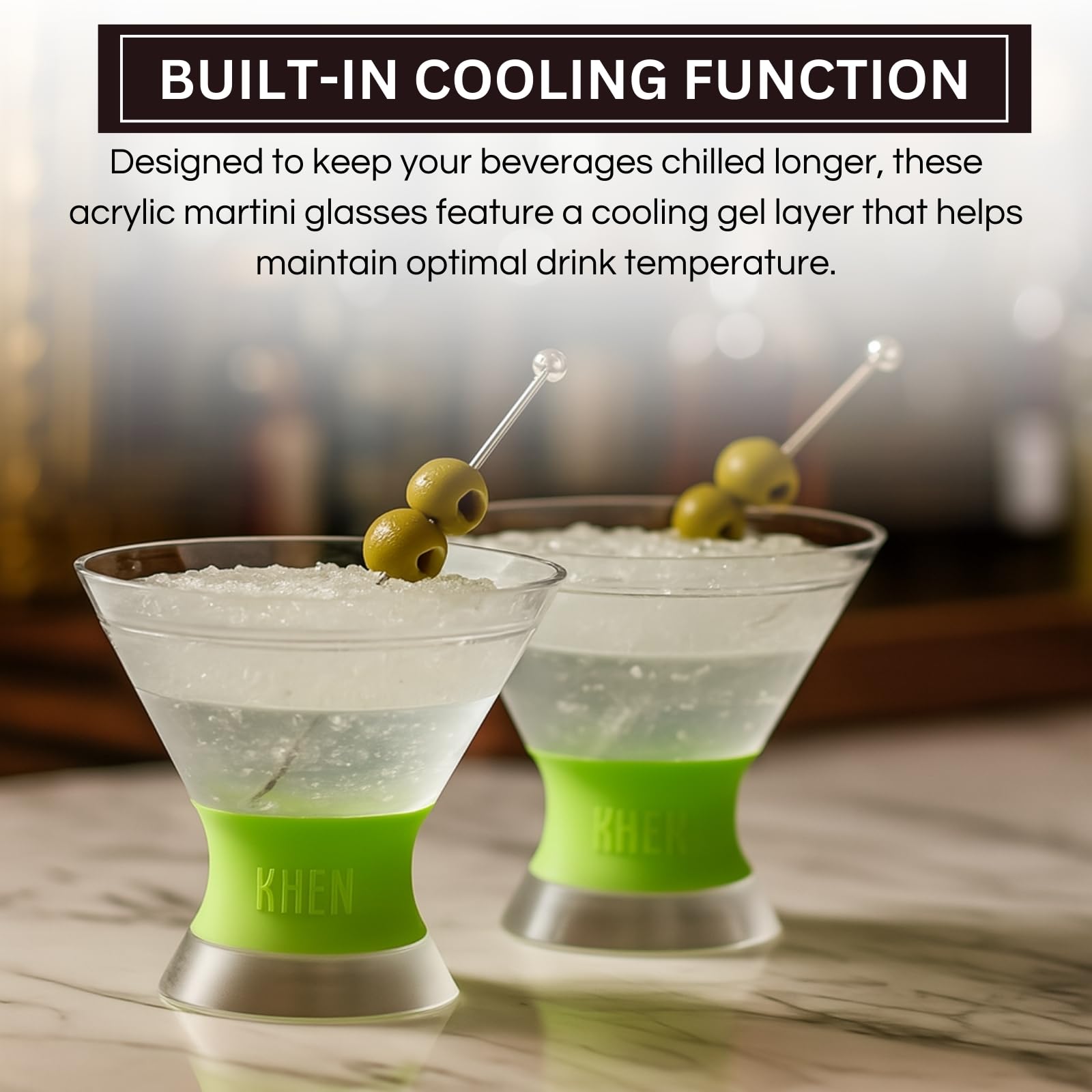Khen Cooling Martini Glasses – Double-Wall Insulated 10 oz Cocktail Glasses with Frosted Base