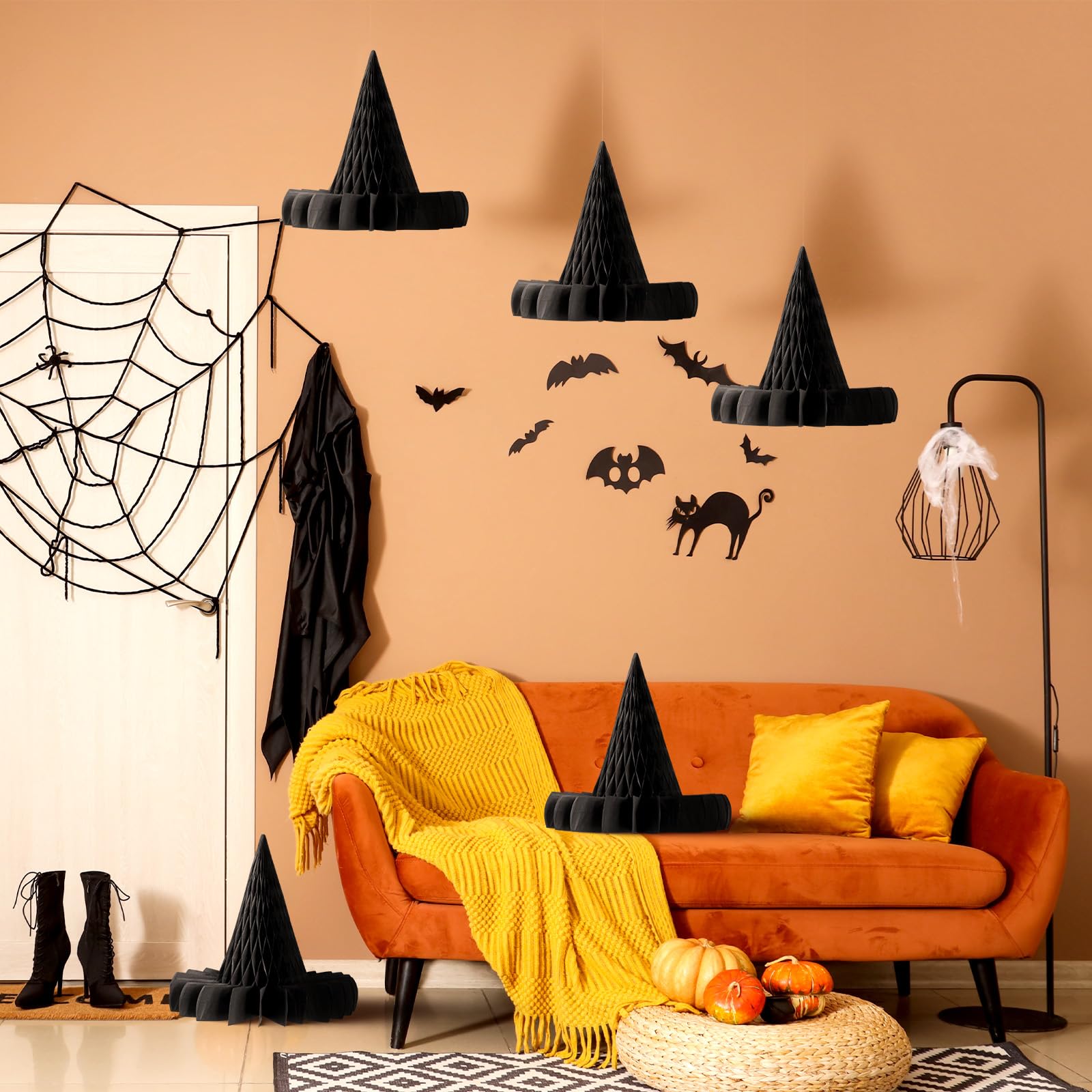 Fourluoo 12 Pcs Halloween Hanging Decor Honeycomb Decorations Halloween Hanging Paper Ornament Reusable Scary Party Decor Paper