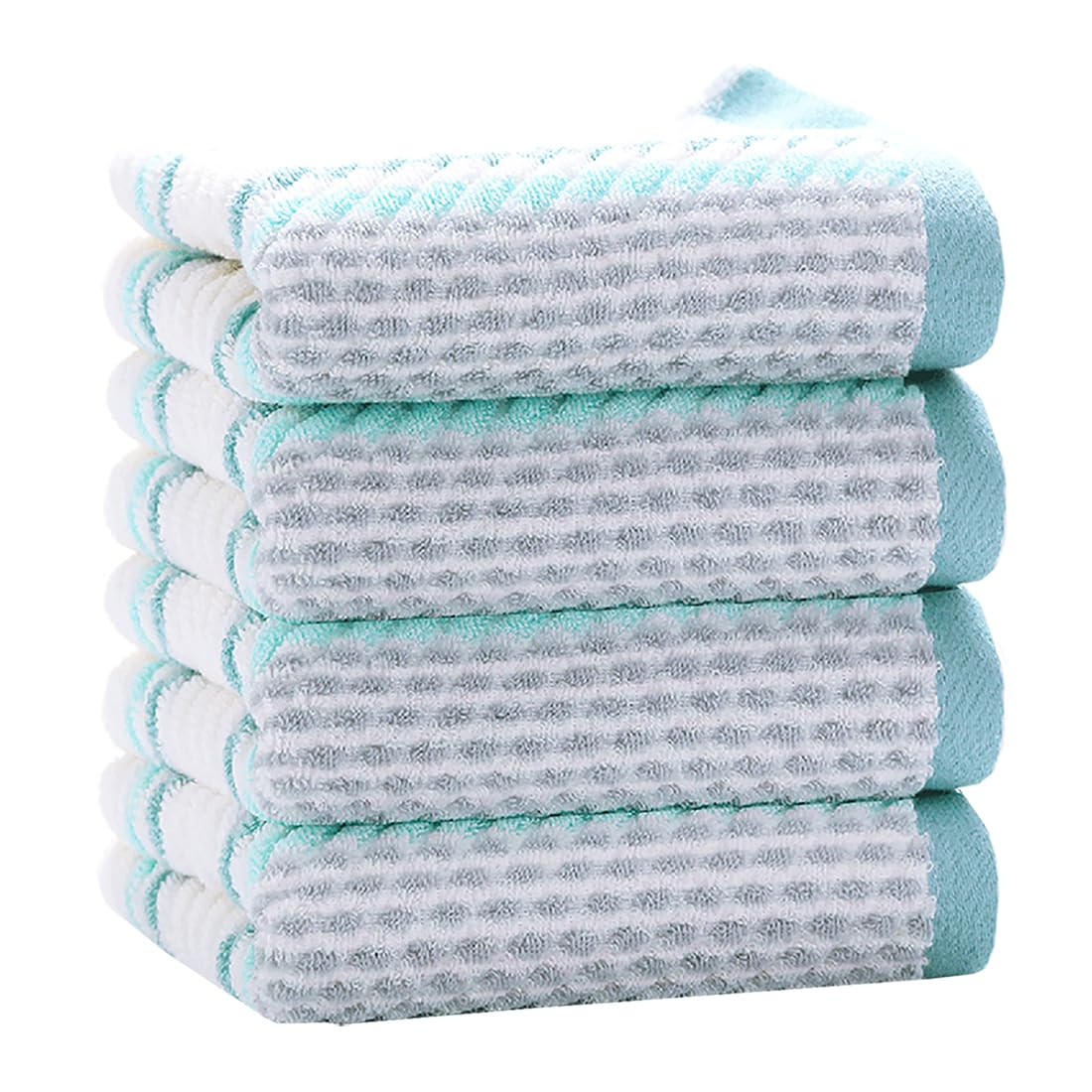 Pidada Hand Towels Set Of 4 Striped Pattern 100% Cotton Soft Absorbent Decorative Towel For Bathroom 13.4 X 29.5 Inch (Green)