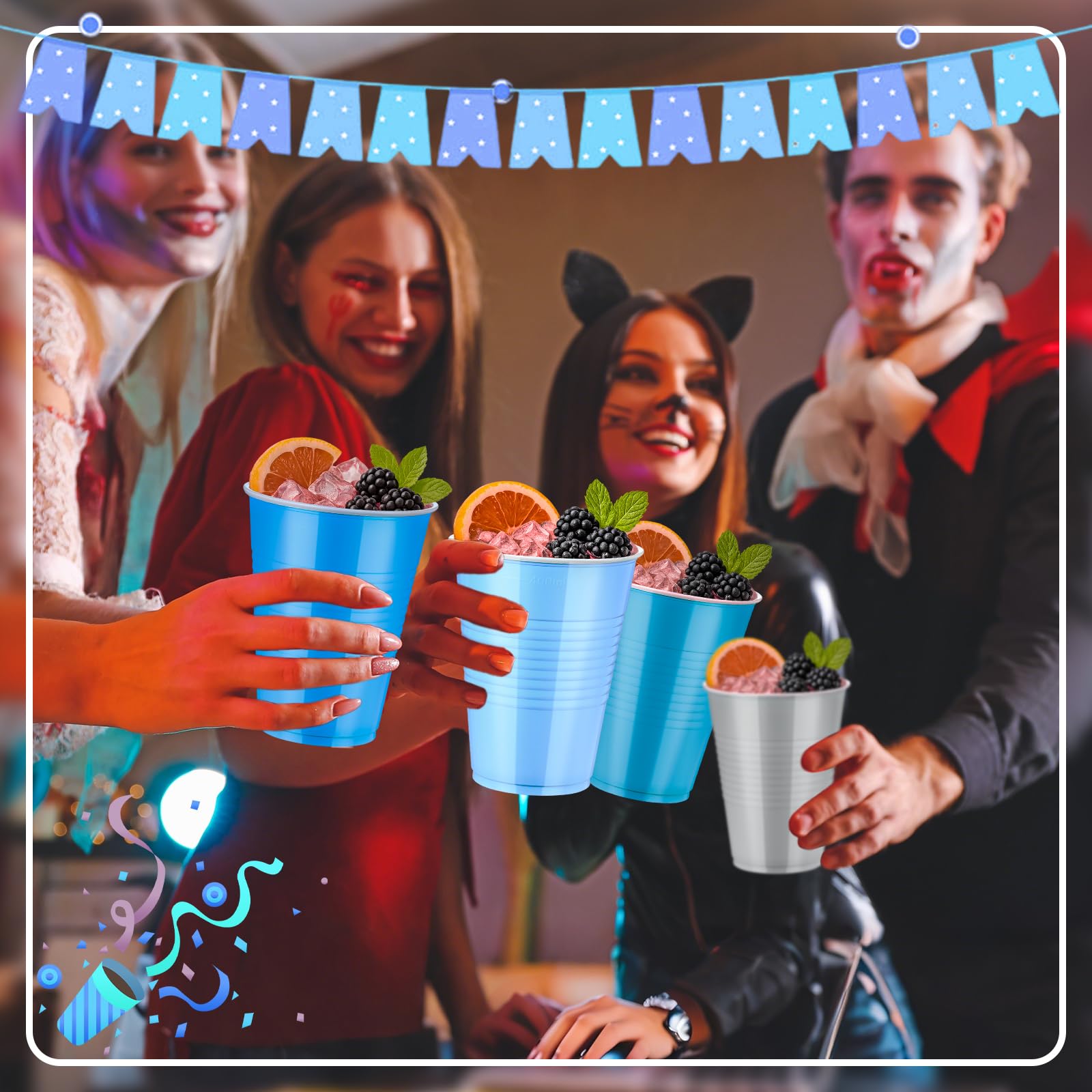 Afarnook 150 Pcs 12oz Plastic Cups Bulk Blue Disposable Party Cups Supplies for Birthday Wedding Graduation Halloween Thanksgivi