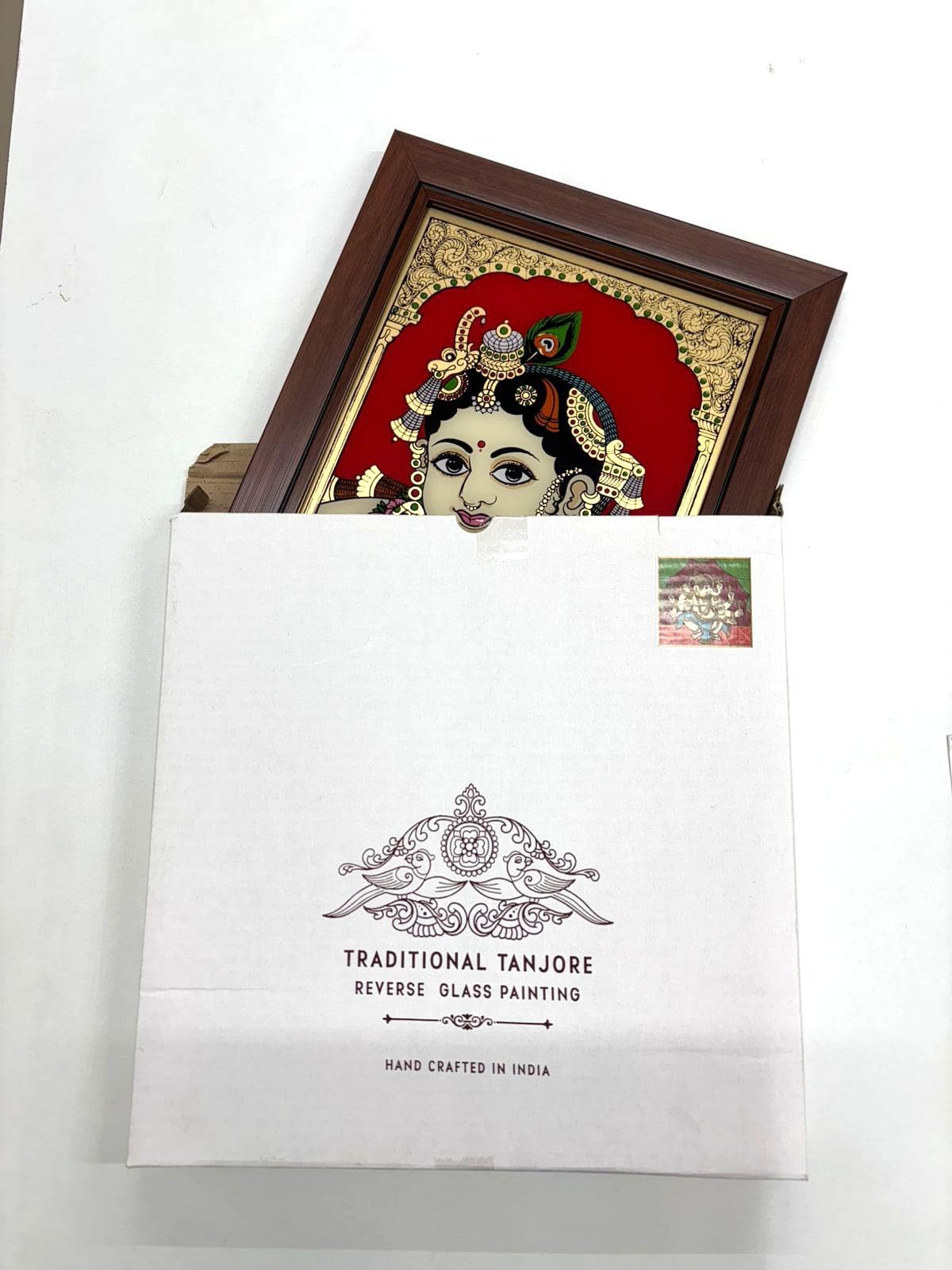 Tarang Arts Parrot Tanjore Reverse Glass Painting with Fiber Frame, Handmade Traditional Wall Art for Home decor, Office, Puja,