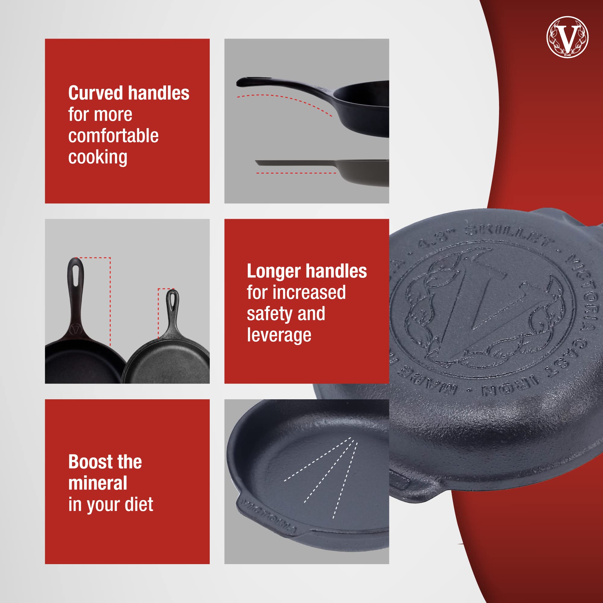Victoria 4-Inch Cast Iron Skillet, Pre-Seasoned Cast Iron Frying Pan With Long Handle, Made In Colombia