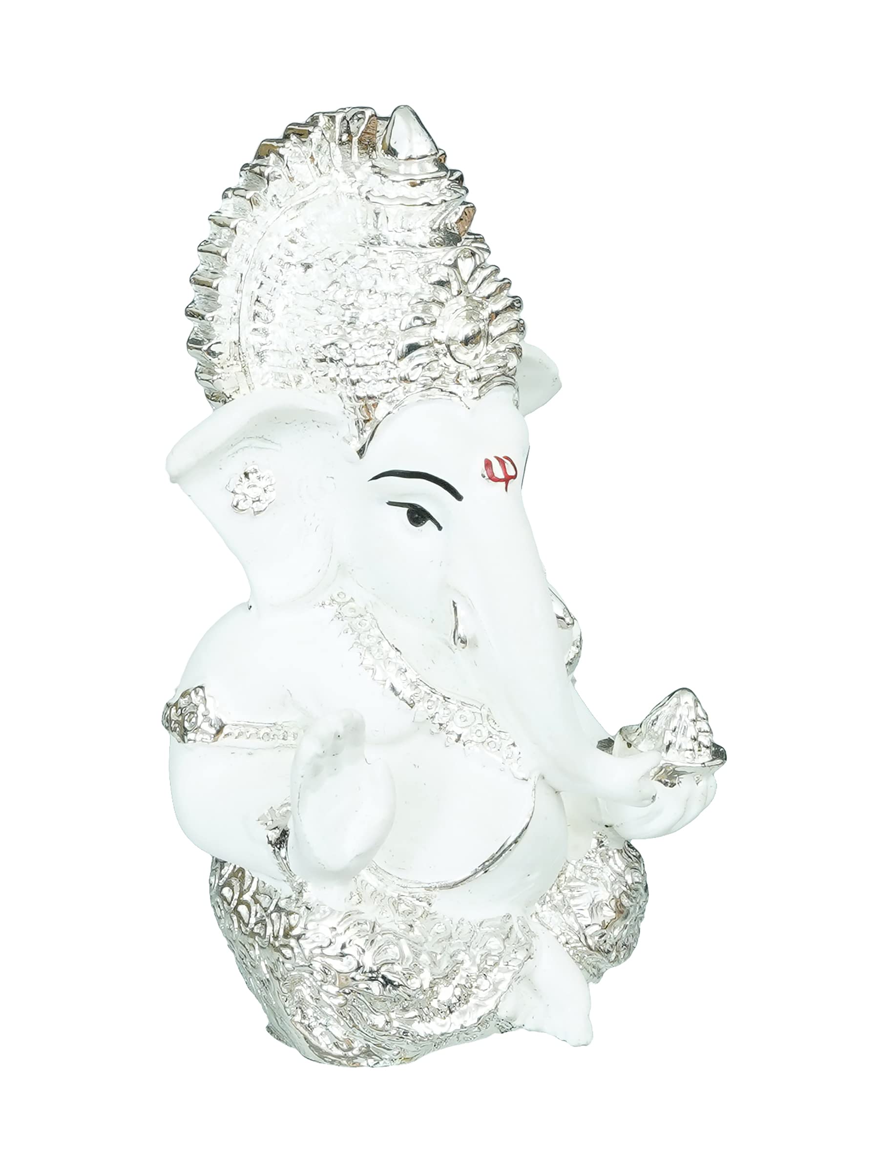 Ecraftindia Silver White Resin Lord Ganesha Idol For Home Decor Office Car Dashboard| Ganesha Statue For Puja Room| Ganpati Murt
