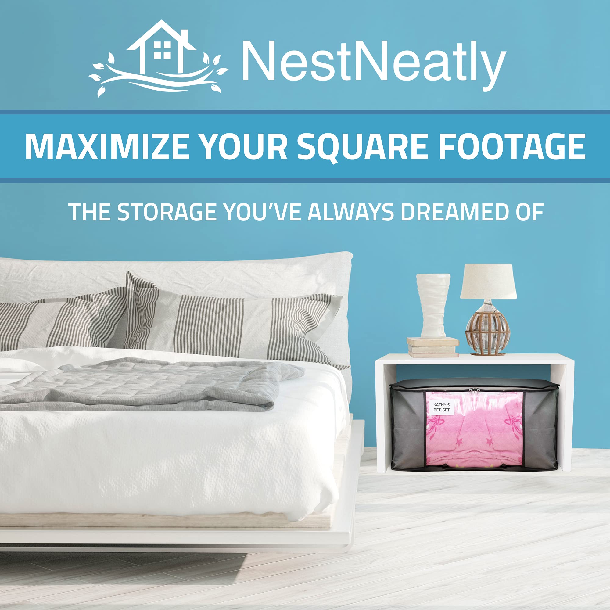 NestNeatly Large Capacity Clothes Storage Bag Organizer with Reinforced Handle for Comforters, Blankets, Bedding, Foldable with