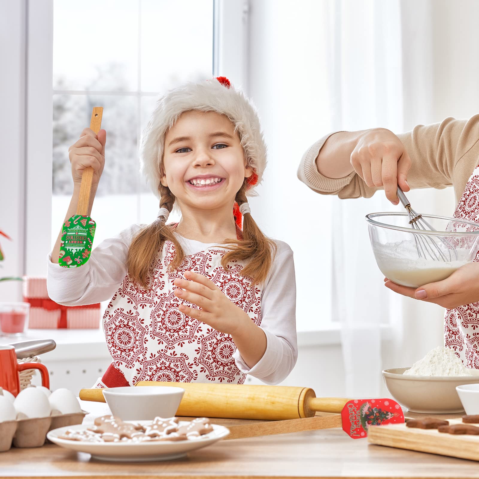 6 Pieces Christmas Silicone Spatula Xmas Cake Spatula With Wooden Handle Snowmen Pancake Spatula Cute Pan Scraper Xmas Dish Scra