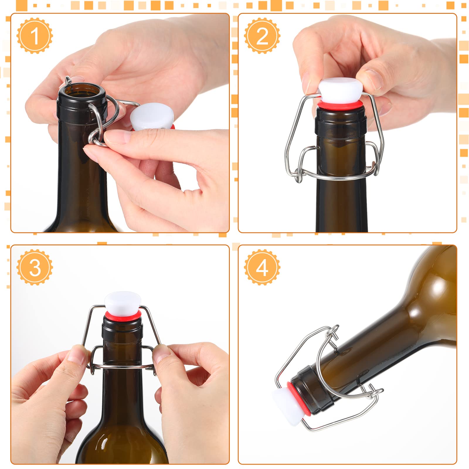 6 Pcs Flip Top Bottle Replacement Caps With 6 Sealing Silicone Gasket, Flip Top Stopper For Glass Bottles Swing Top Lids Fit 8/1