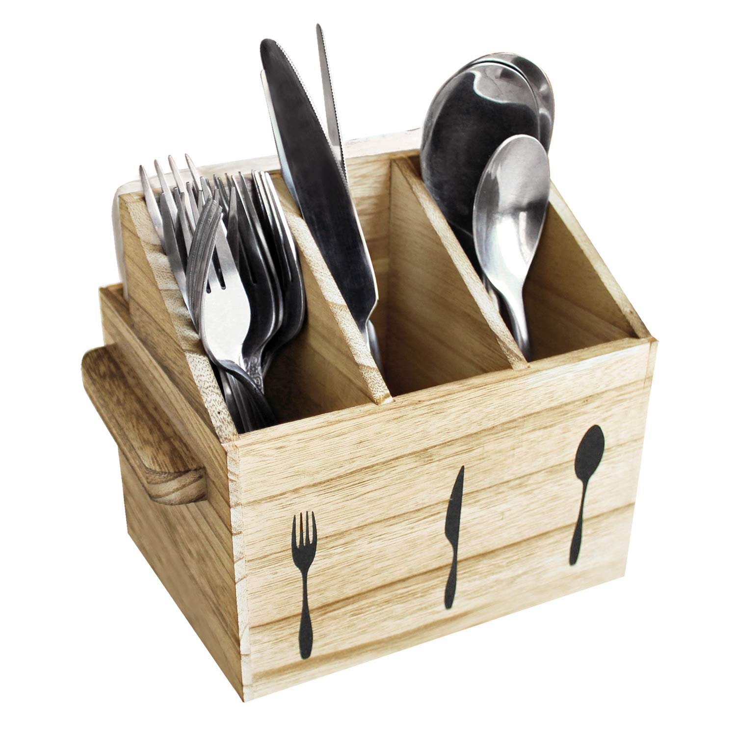 Ikee Design Wooden Flateware Utensil Caddy With Handles, Silverware Caddy, Fork And Spoon Holder ,Silverware Holder,Outdoor Uten