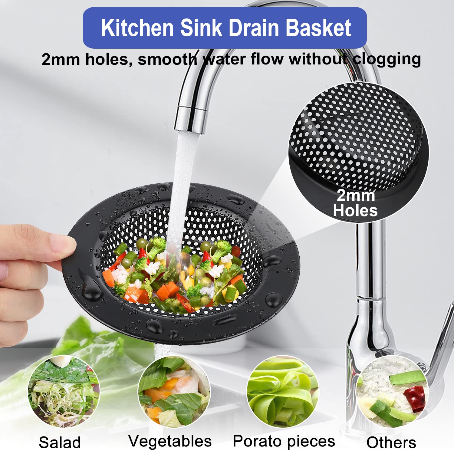 Kitchen Sink Drain Strainer 3 Pack Stainless Steel Sink Stopper, Anti-Clogging Kitchen Sink Drain Basket For Kitchen Sink Strain