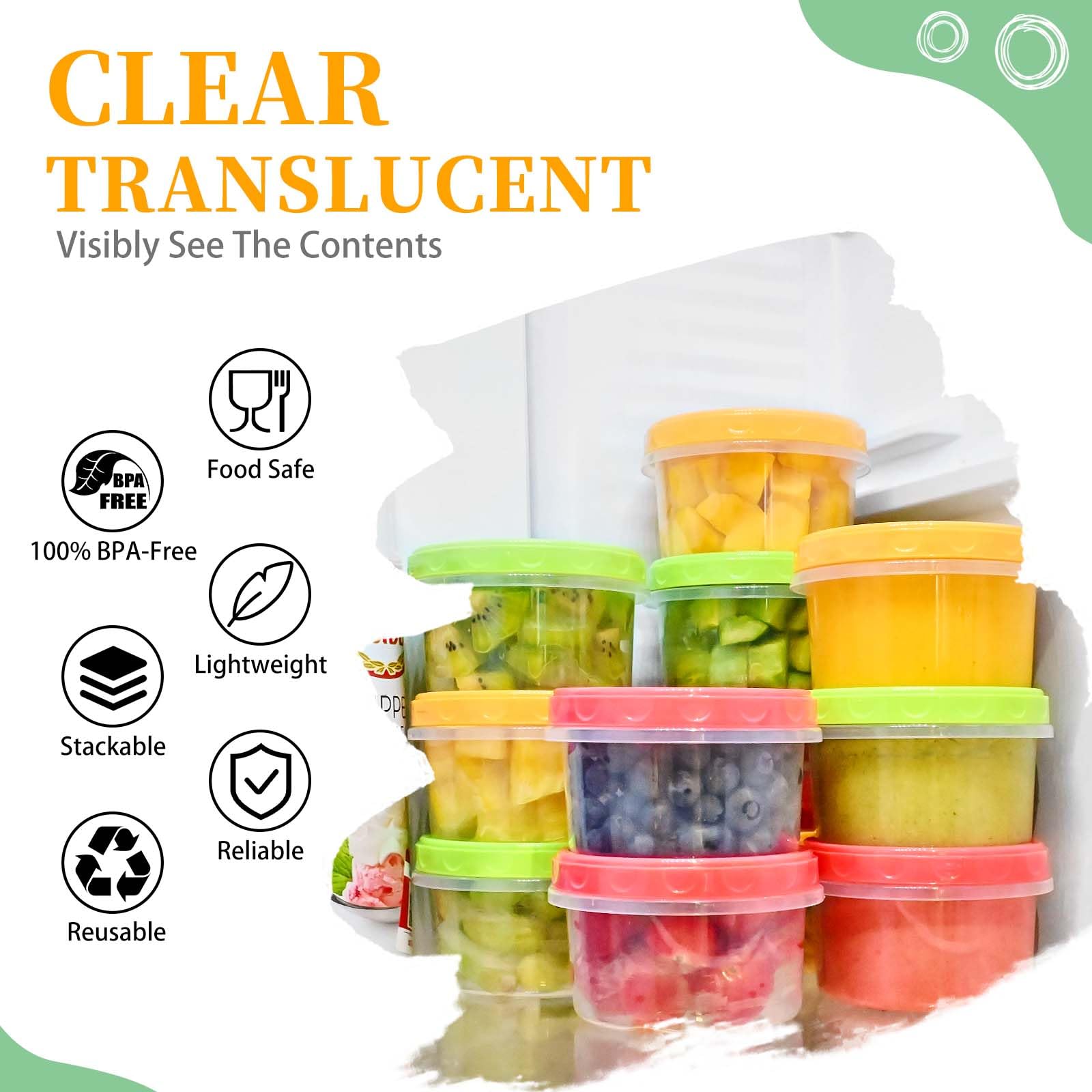 Toflen Reusable Small Freezer Containers 8 Oz Plastic Food Storage Containers With Screw On Lids, Leakproof & Airtight, Freezer