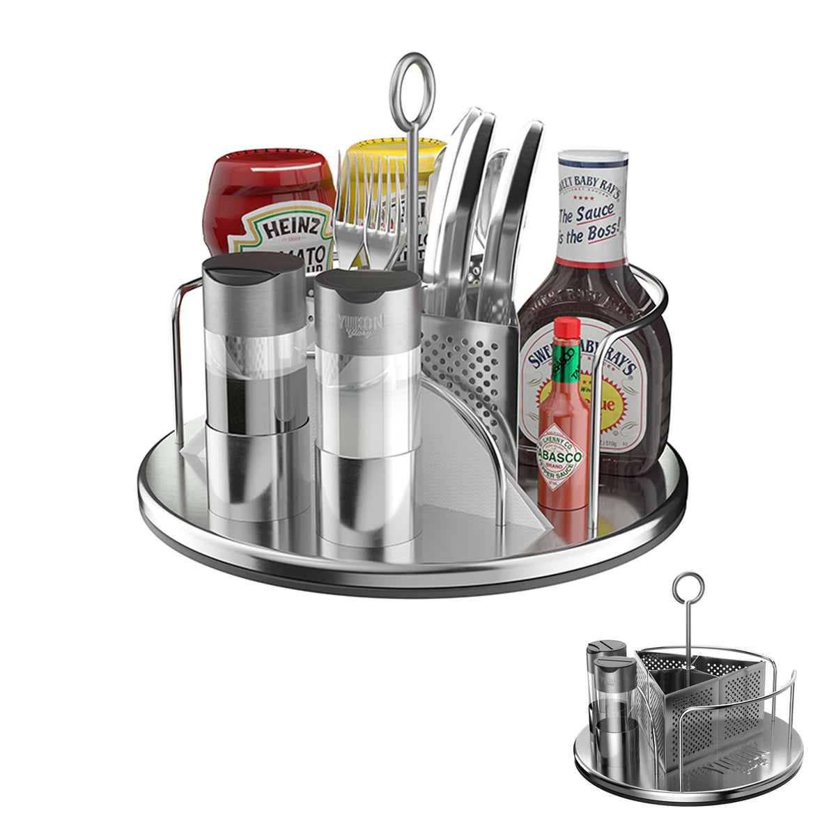 Yukon Glory Lazy Susan Caddy For Utensils, Condiments, Napkins, Salt & Pepper, Ideal For Picnics, Smokers, Patio Tables And Outd
