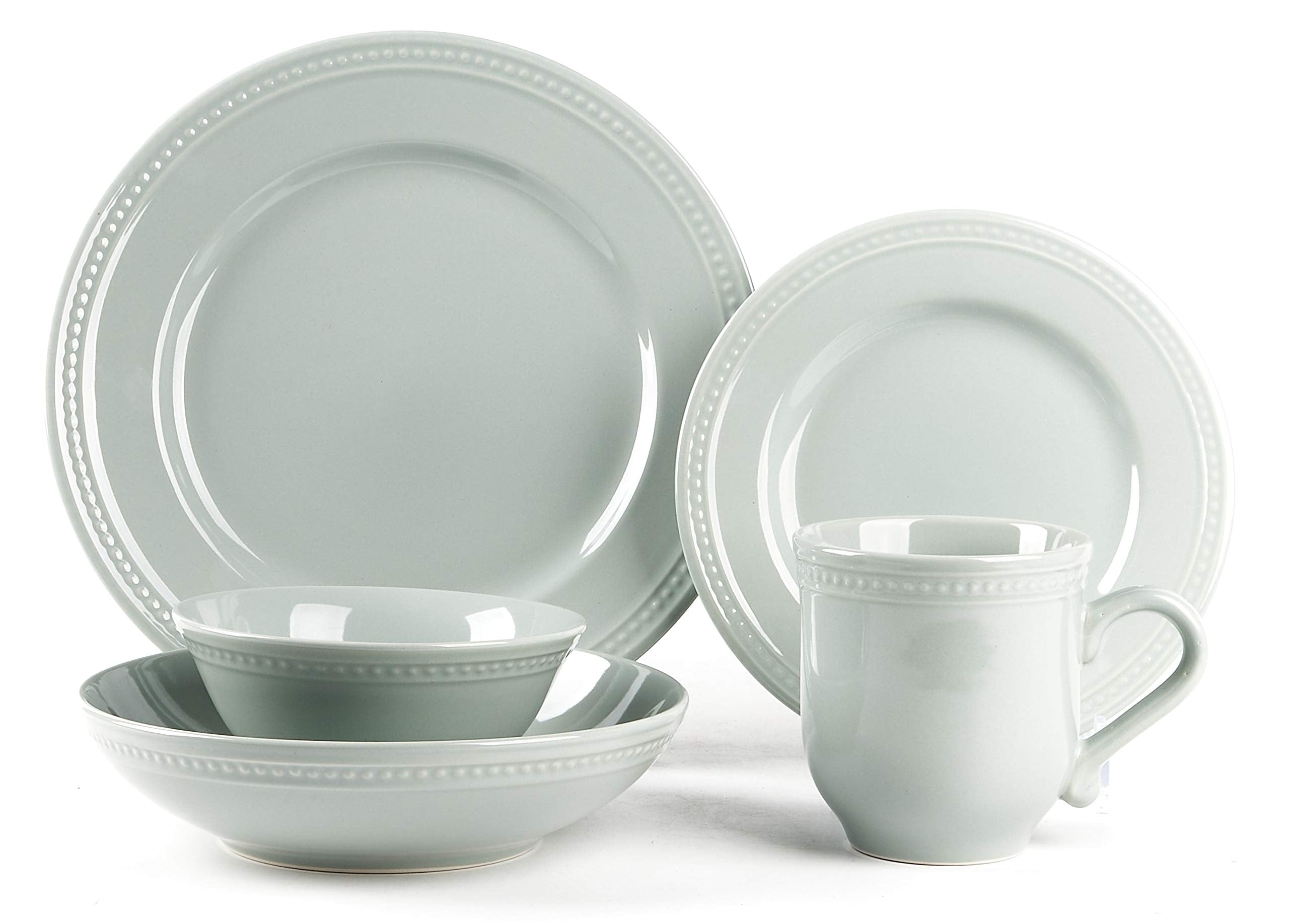 HomeVss, Pearl Dots Stoneware Dinnerware Set (20pc Set, Teal)