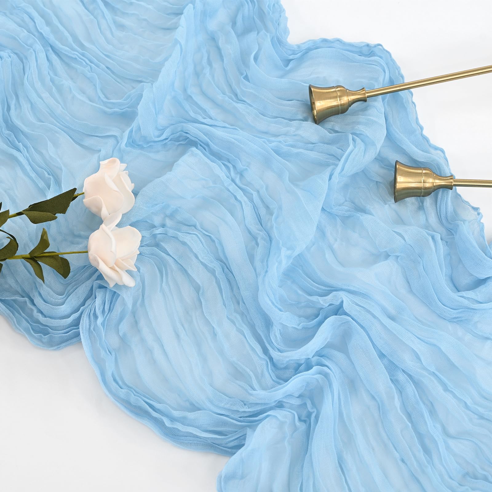 10 Pcs Baby Blue Cheesecloth Table Runner 10Ft, Gauze Table Runner For Wedding Reception Sheer Bridal Shower Birthday Party Boho