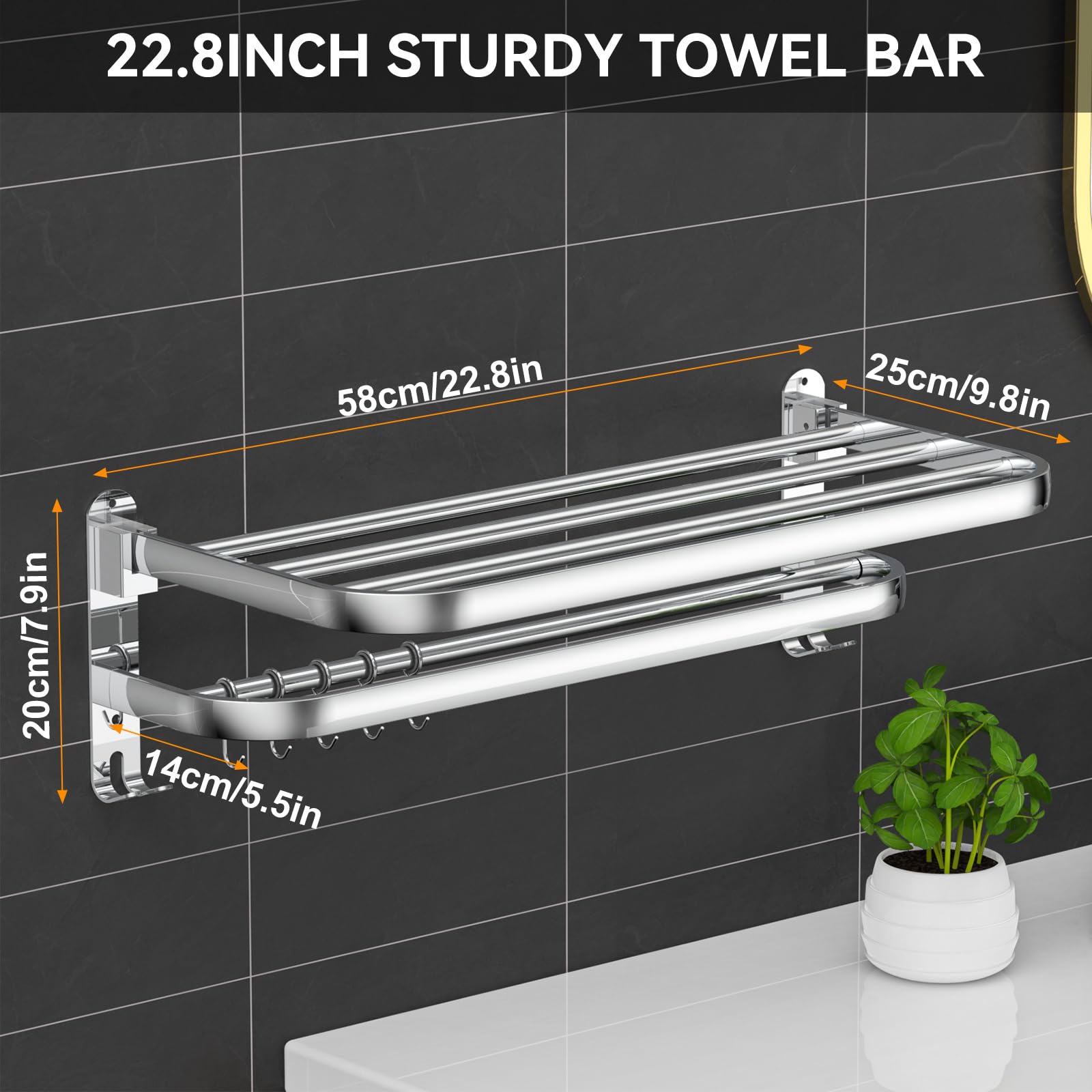 Stretchable 16-30 Inches Towel Bar for Bathroom Kitchen Hand Towel Holder Dish Cloths Hanger SUS304 Stainless Steel RUSTPROOF Wall Mount No Drill Sdjustable (ONE BAR)