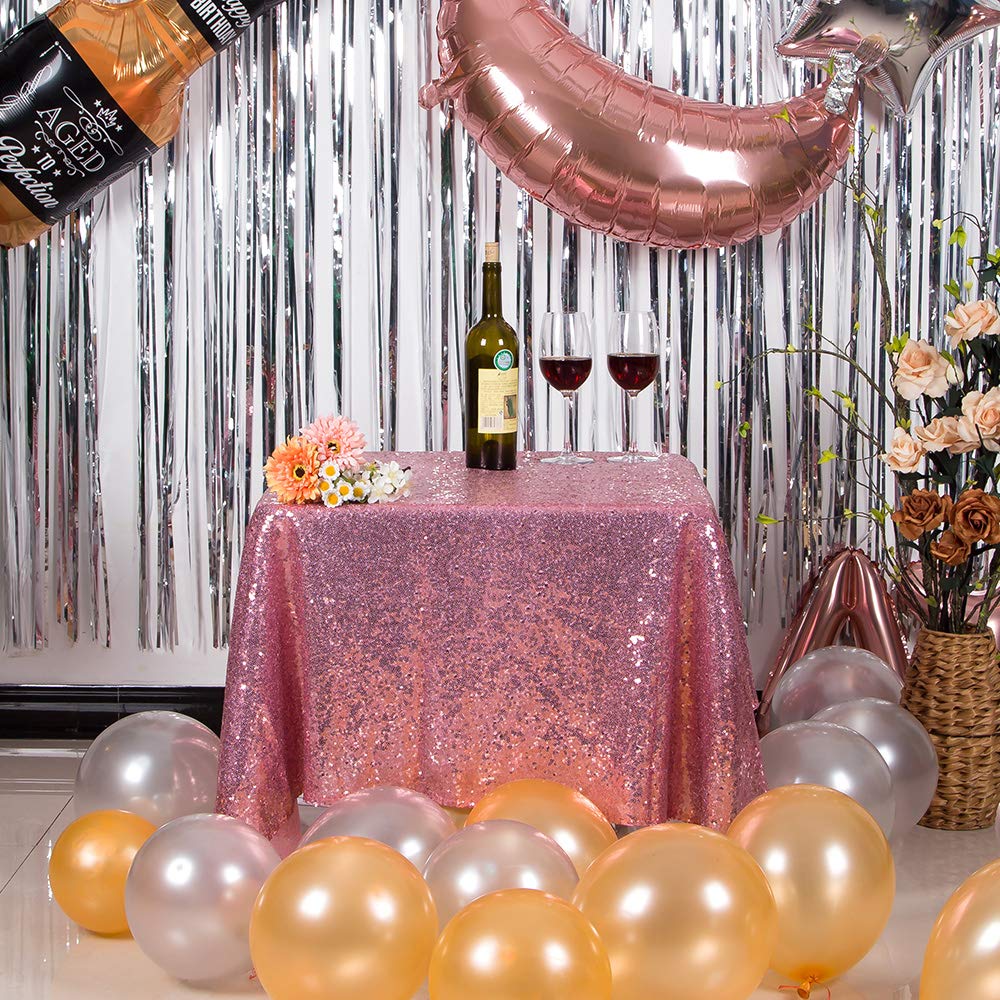 Jyflzq Rose Pink Sequin Tablecloth 50 X 50 Square Sparkly Drape Table Cloths Table Cover Overlay For Wedding Birthday Party Baby