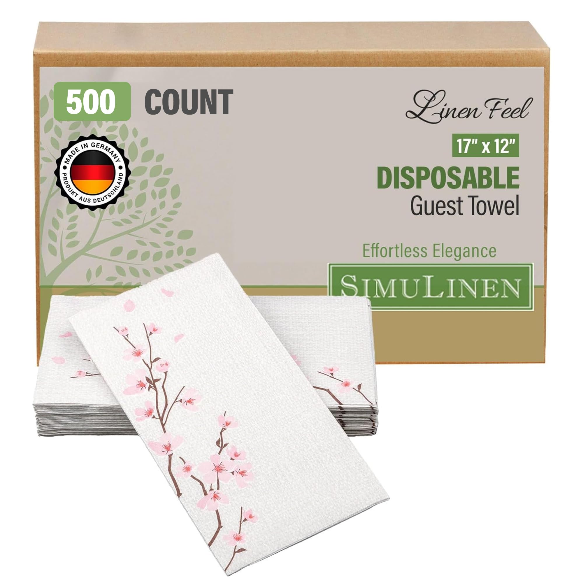 SimuLinen Cherry Blossom Disposable Guest Towels - Cloth-Like, Single-Use, Linen Feel Paper Towels, 12x17, 500ct (Made in German