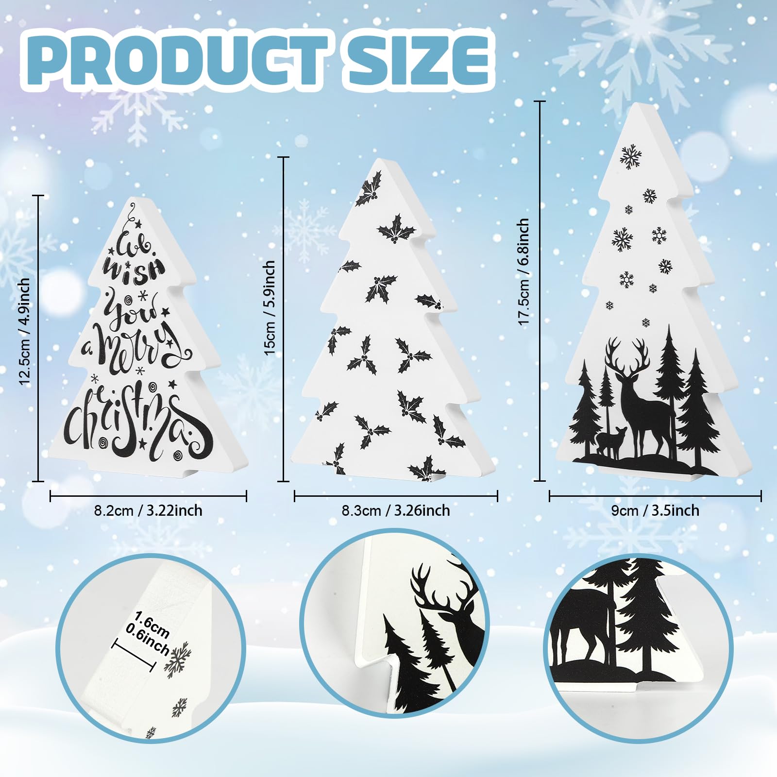 Sereliy 3 Pieces Christmas Tree Wooden Signs Black White Xmas Tiered Tray Decor for Christmas Home Tabletop Party Decor (Elk)