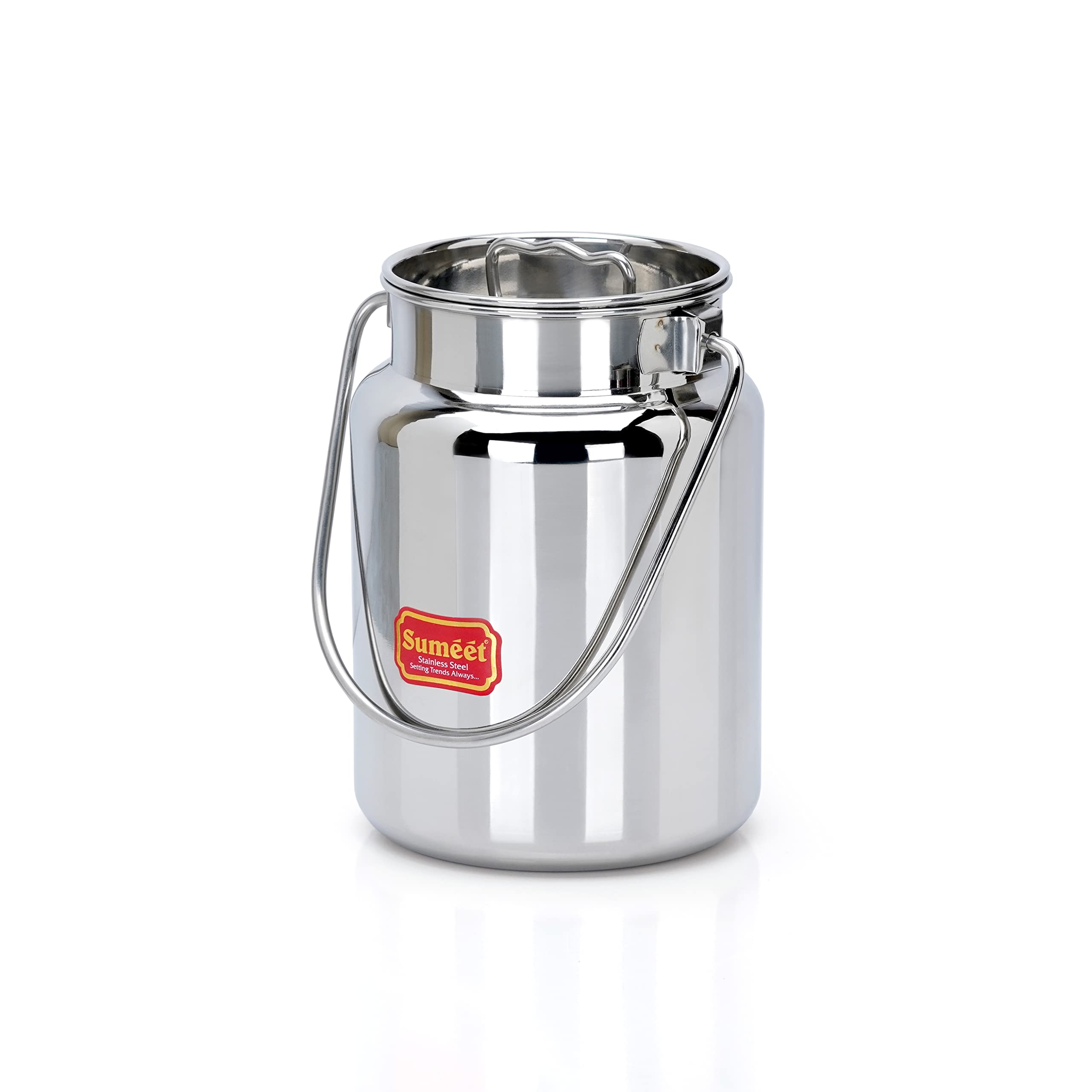 Sumeet Stainless Steel Akhand - Jointless Milk Can/Oil Can/Milk Barni/Oil Pot With Lid, 1250Ml Capacity, 11Cm Dia, Silver
