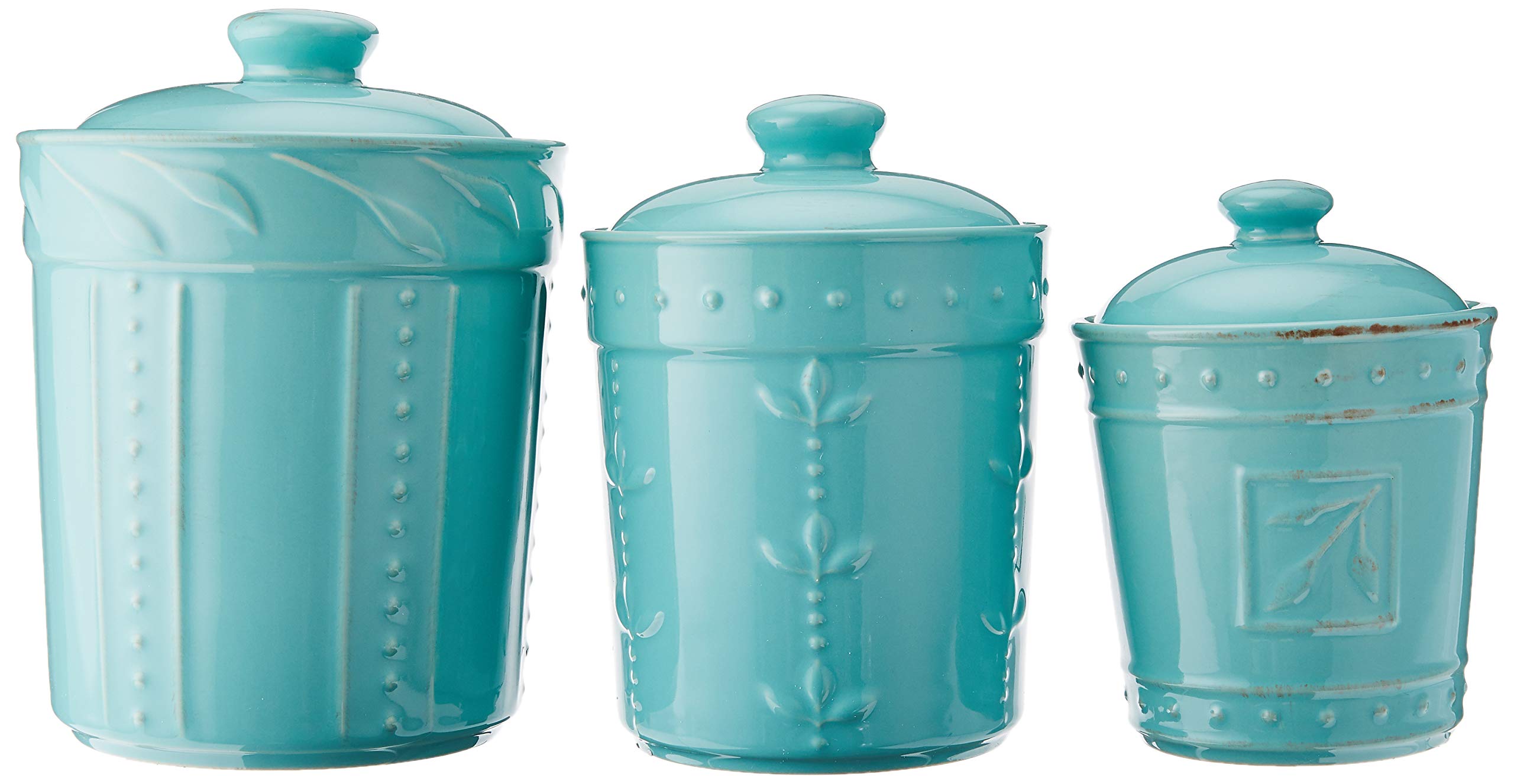 Signature Housewares Sorrento Collection Set Of Three Ceramic Stoneware Canisters With Lids, Storage Countertop 80 Ounce, 48 Oun
