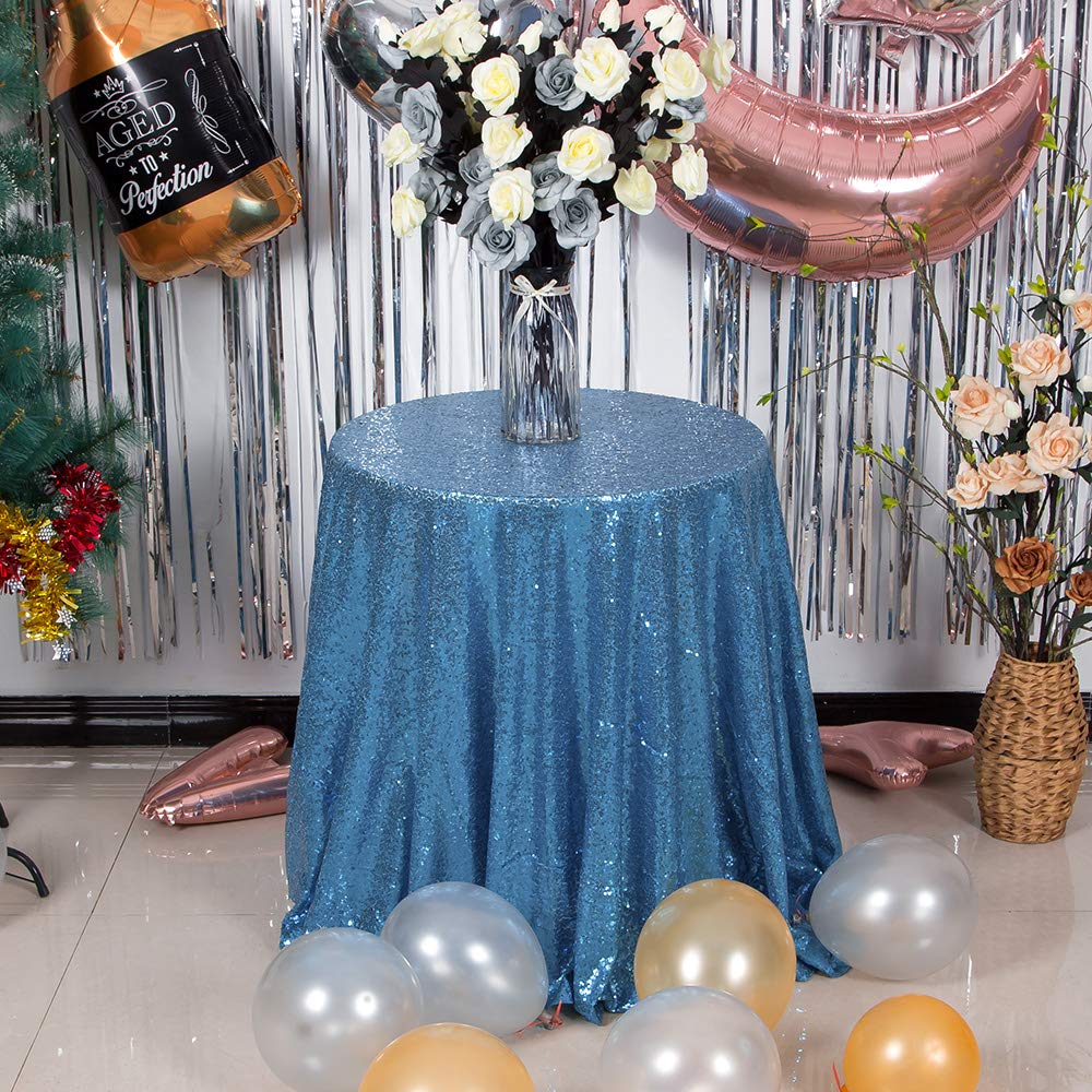 Jyflzq Baby Blue Sequin Tablecloth 50 Round Sparkly Drape Table Cloths Table Cover Overlay For Wedding Birthday Party Baby Brida
