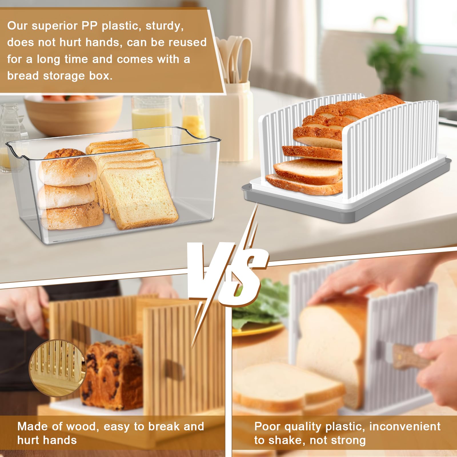 Upgrade Bread Slicer For Homemade Bread With Bread Box, Bread Slicing Guide Adjustable Width, Foldable And Compact Cutting Guide
