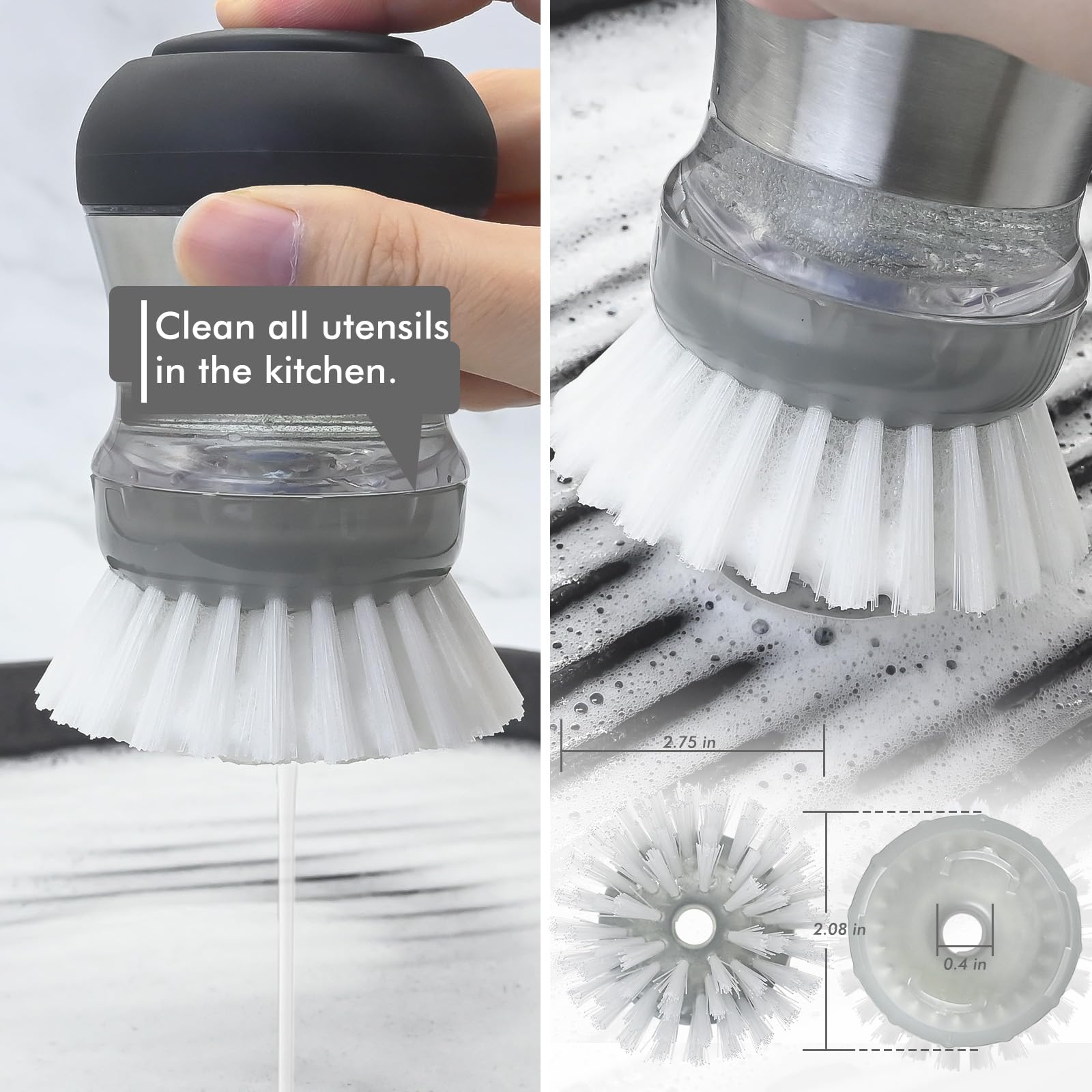 Shadowgallery Palm Brush Refills - 4 Pack Nylon Cleaning Brush Heads, 2.7" x 1.5" x 2.7", Grey, Model 087