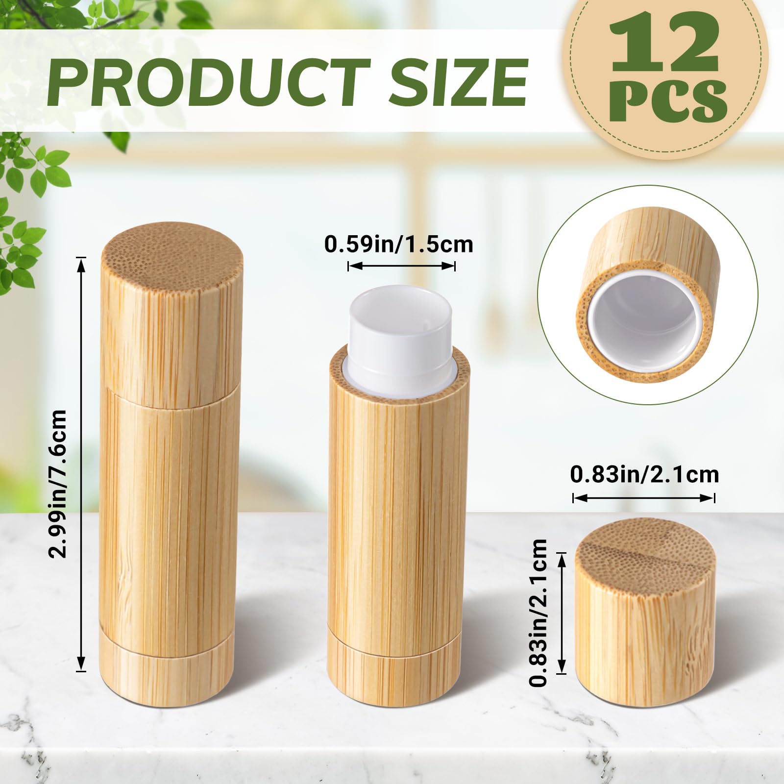 Leinuosen 24 Pcs Bamboo Empty Lipstick Tubes, Refillable 5G Lip Balm Containers With Rotable Plastic Inner For Women Girl Diy Co