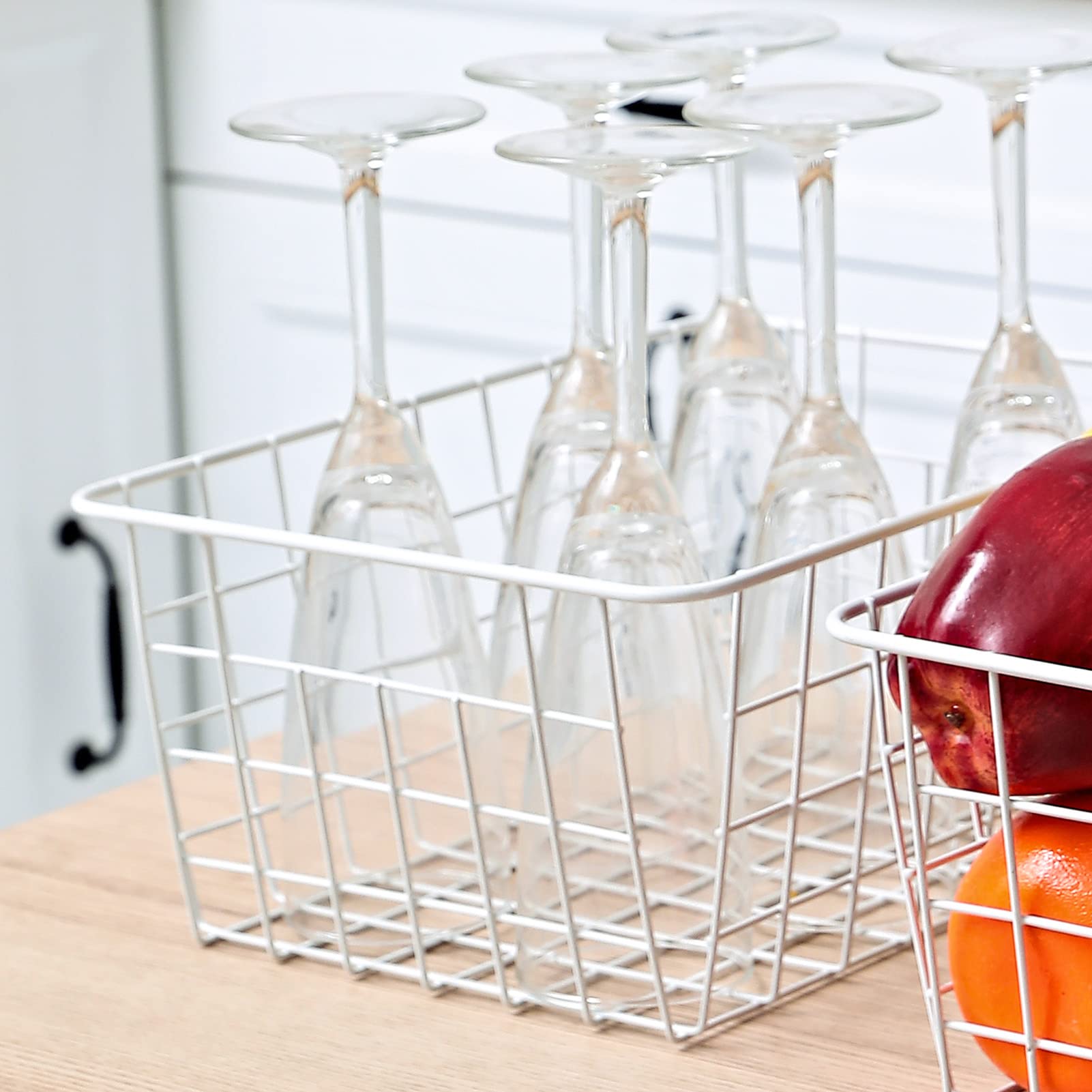 Brightalk 11" Upright Freezer Storage Baskets, Set of 2, White Wire, Metal Organizers for Freezer, Pantry, Bathroom