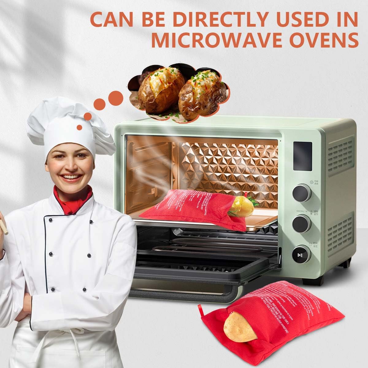 Obtanim Microwave Potato Bag, 2 Pack Of Reusable Microwave Cooker Bag Baked Pouch Potato Bag, Red