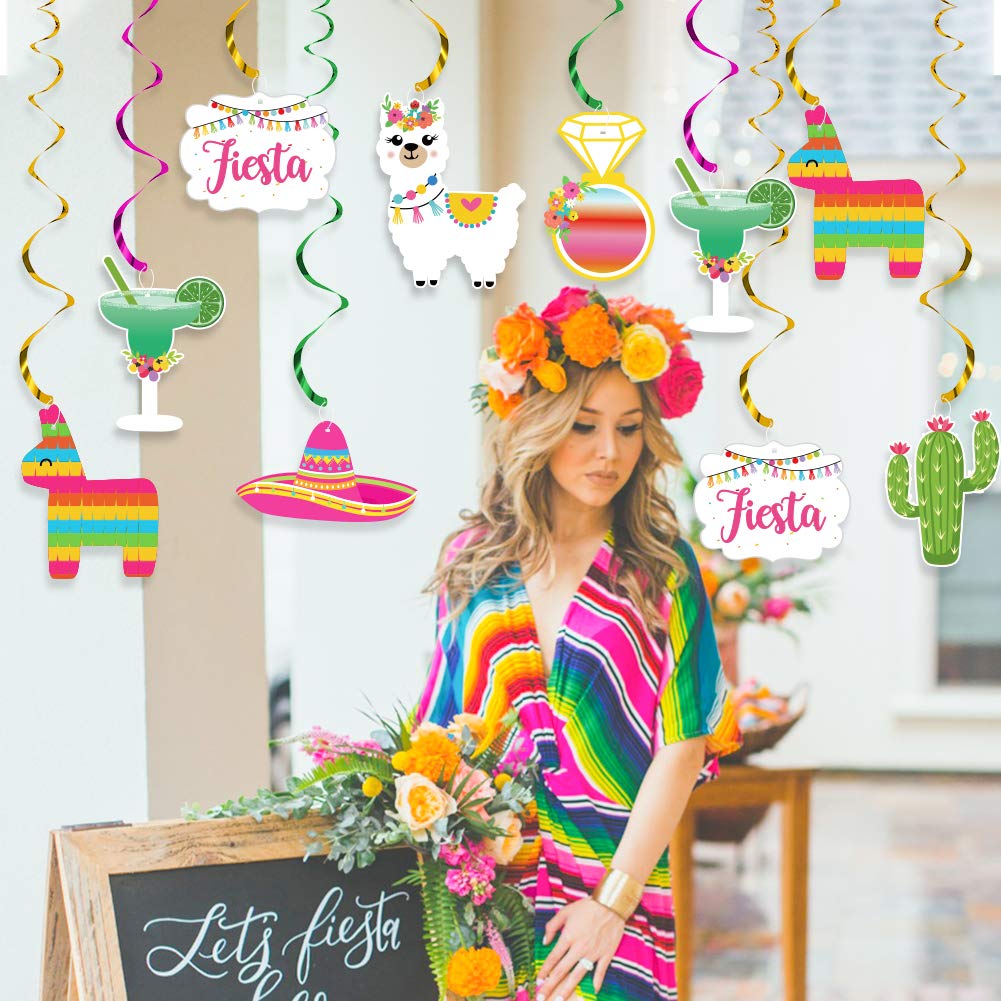 Mexican Final Fiesta Hanging Swirl Decorations, Final Fiesta Bachelorette Bridal Shower Party Decorations Llama Cactus Garland F