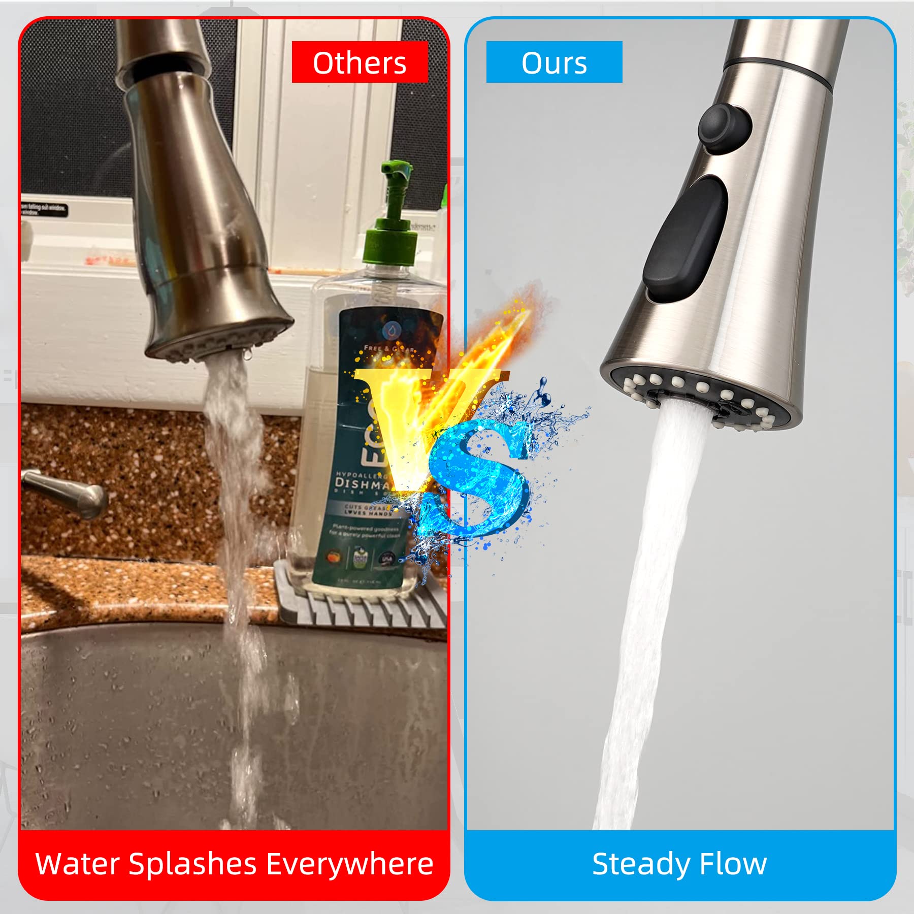 Universal Kitchen Faucet Head Replacement, 3 Modes Pull Down Faucet Spray Head Replacement Compatible With Moen Delta Kitchen Si