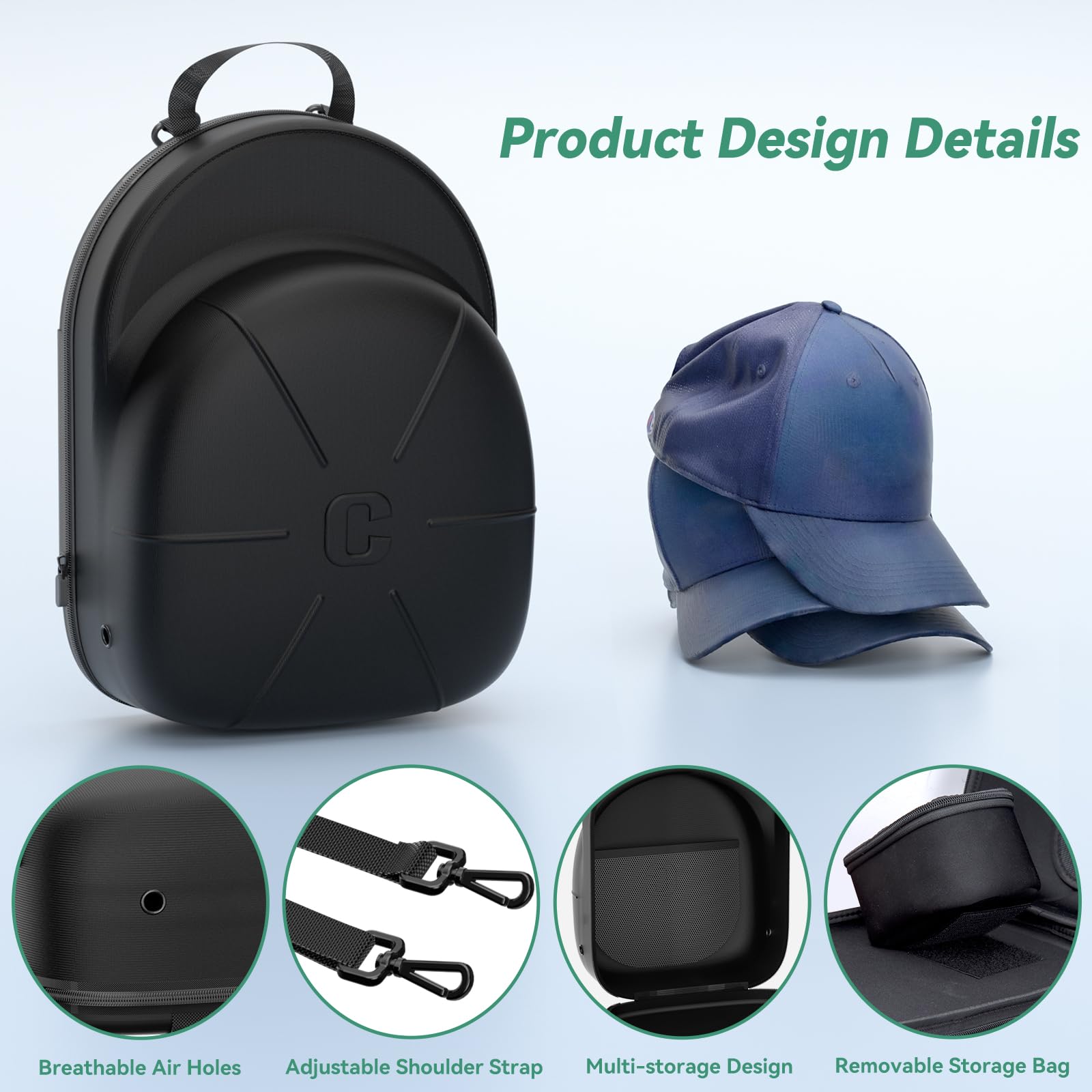 Clesoo Travel Hat Case - Hard Hat Case For Baseball Caps With Removable Storage Bag - Lids Cap Organizer Holder With Adjustable