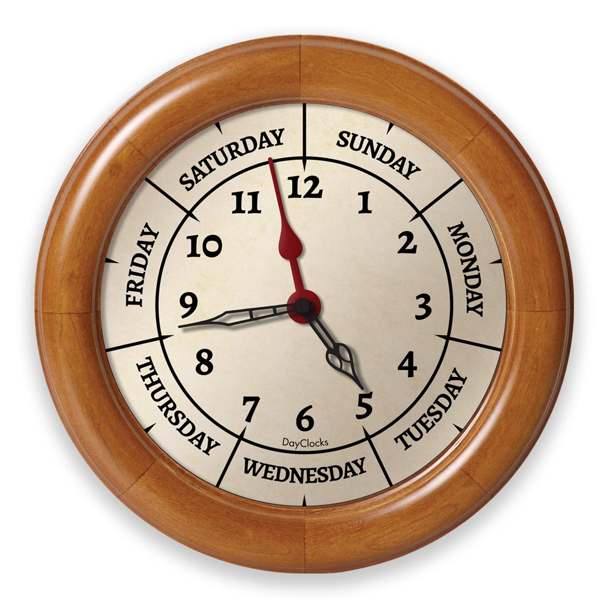 Dayclocks Time & Week-Day Wall Clock With Solid Wood Frame - Weekly An ...