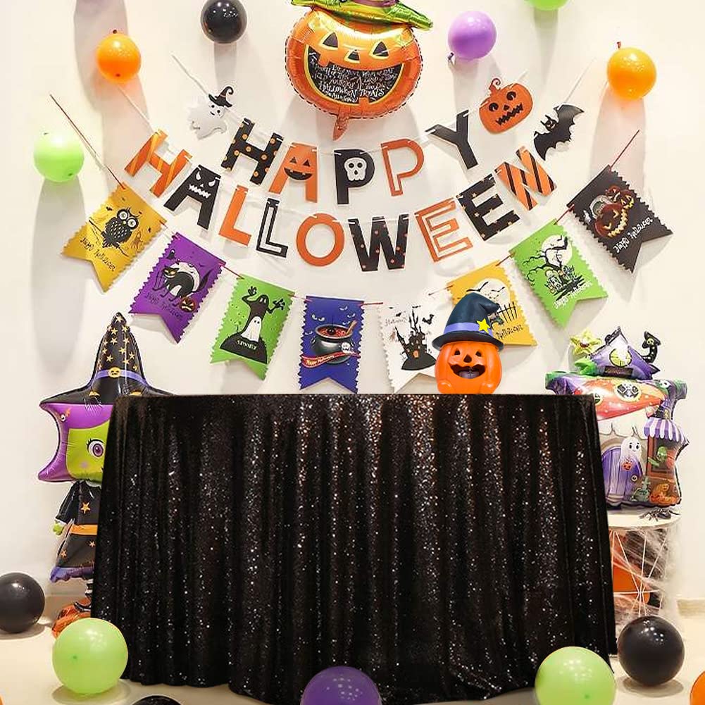 Eternal Beauty Halloween Tablecloth Black Sequin Tablecloth- Halloween Sparkly Sequin Overlay For Wedding Party/Dessert Table/Ch