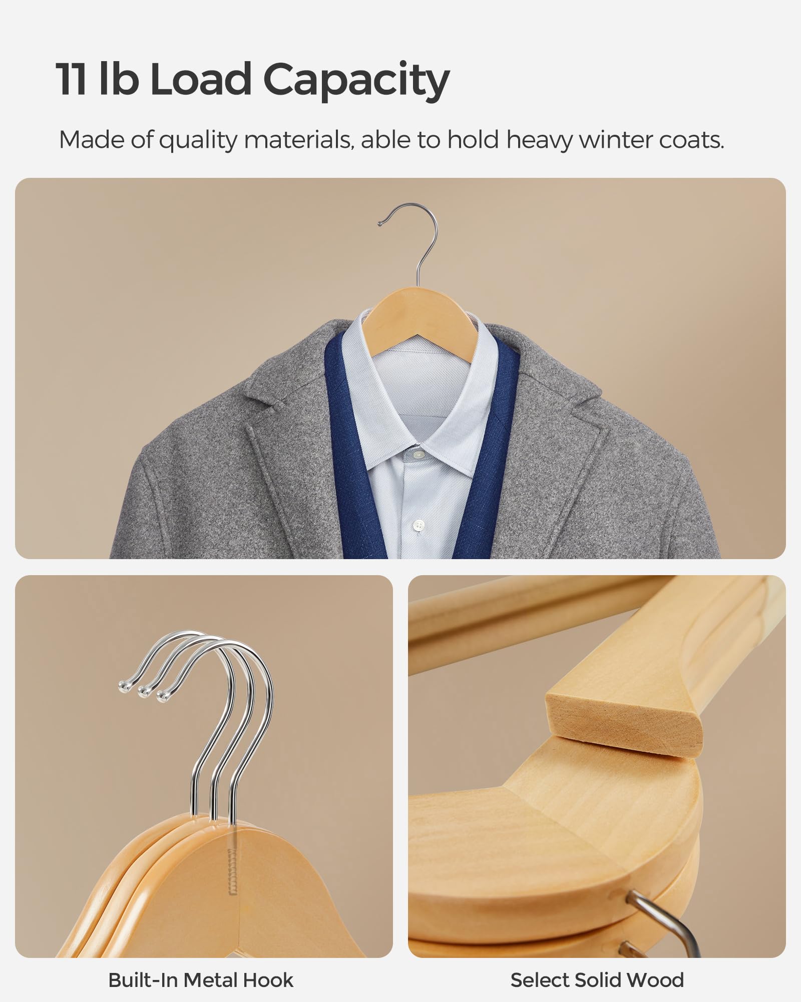 Songmics Velvet Wooden Hangers, Set Of 20 Wooden Hangers With Velvet Surface, Non-Slip Coat Hangers With Shoulder Grooves, Pants