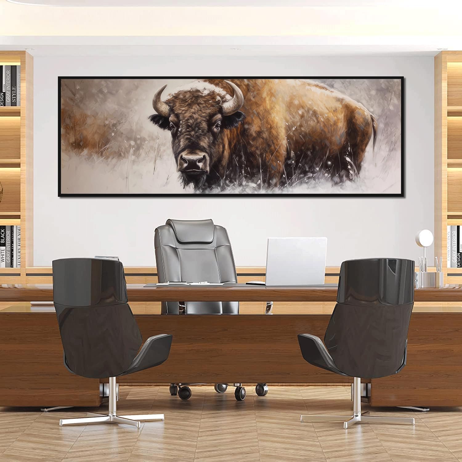 Yoxordq Large Bison Wall Art Winter Prairie Buffalo Picture Poster Print Living Room Bedroom Office Canvas Wall Decor 24X71Inch-