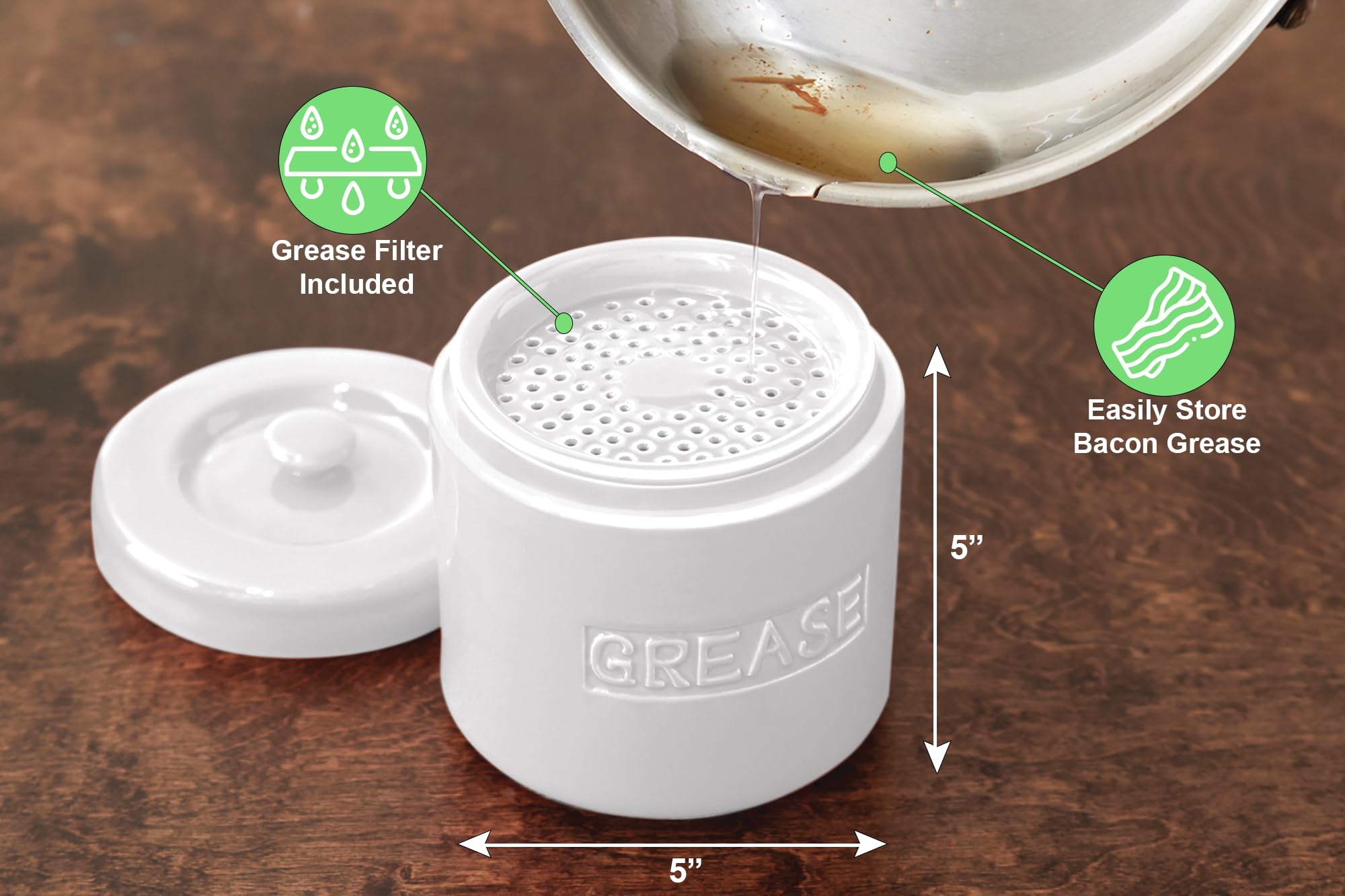 Fox Run 6238 Porcelain Grease Container  White