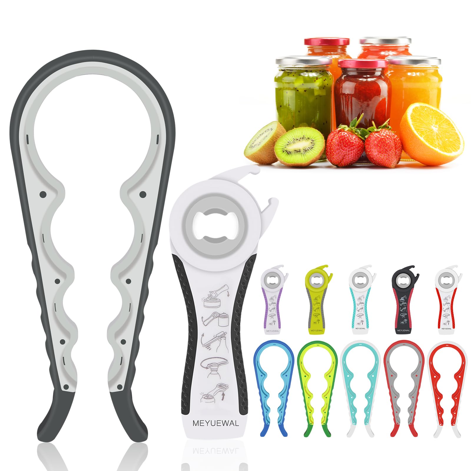 Jar Opener Bottle Opener For Weak Hands, 5 In 1 Multi Function Can Opener Bottle Opener Kit With Silicone Handle Easy To Use For