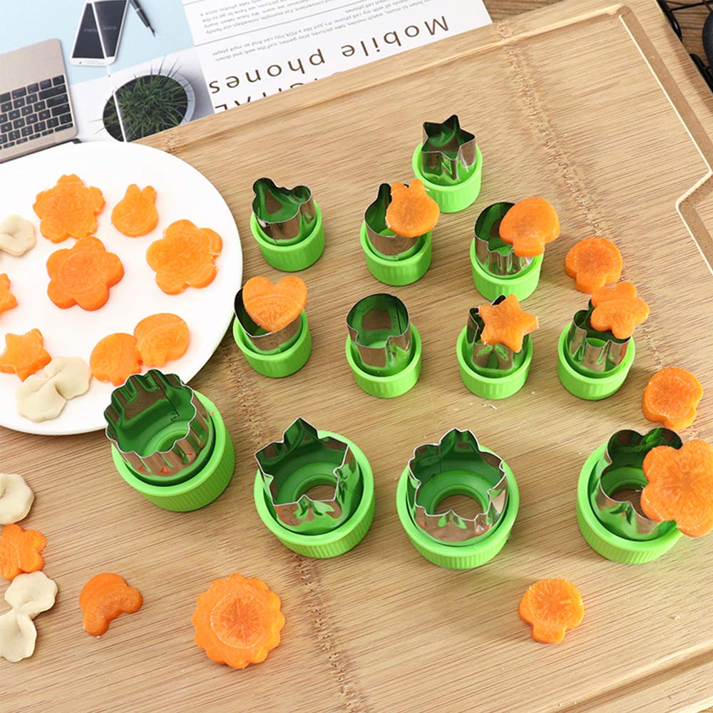 14 Pcs Fruit Vegetable Cookie Cutters Shapes Sets Stainless Steel Food Mini Pie Cookie Stamps Mold For Kids Baking,Bento Box And