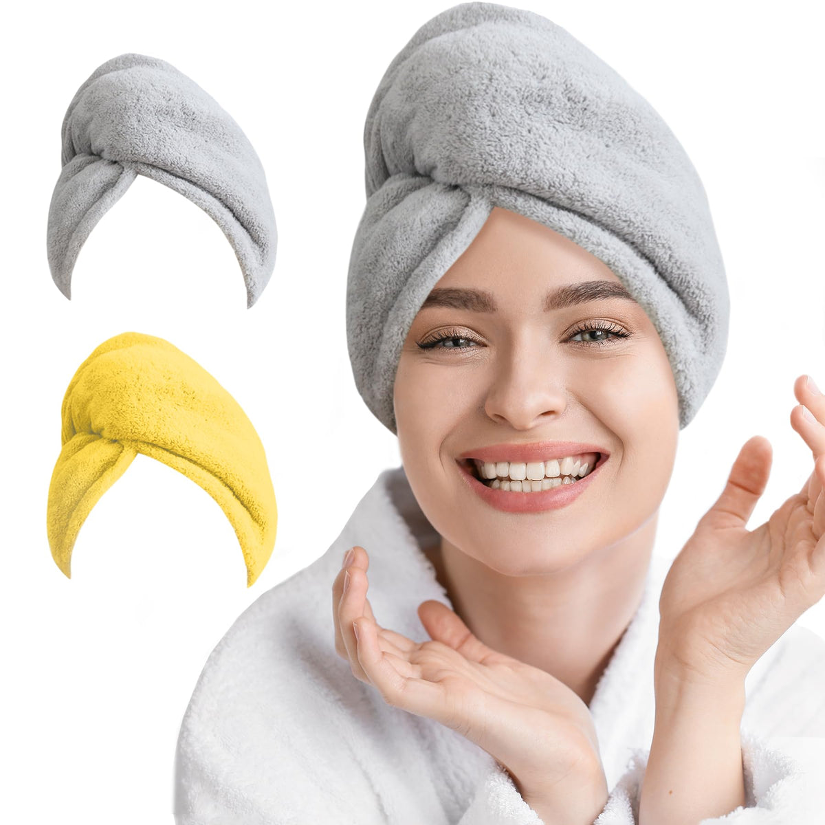 AGLIFEFY 2 Pack Microfiber Hair Towel Wrap for Women Super Absorbent Quick Dry Hair Turban for Drying Curly, Long & Thick Hair 1