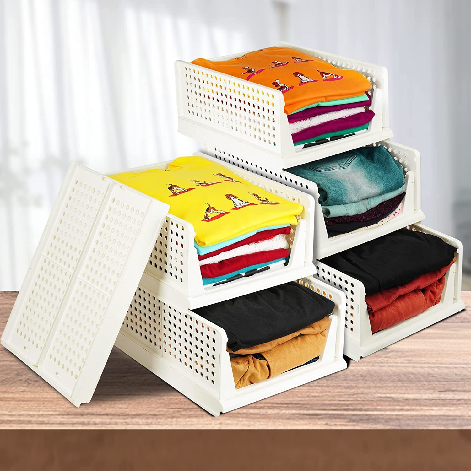 Aexoniz Plastic Foldable & Stackable Closet Organizers Rack, Drawer,Shelf Storage Container For Home Wardrobe & Cupboard (Pack O