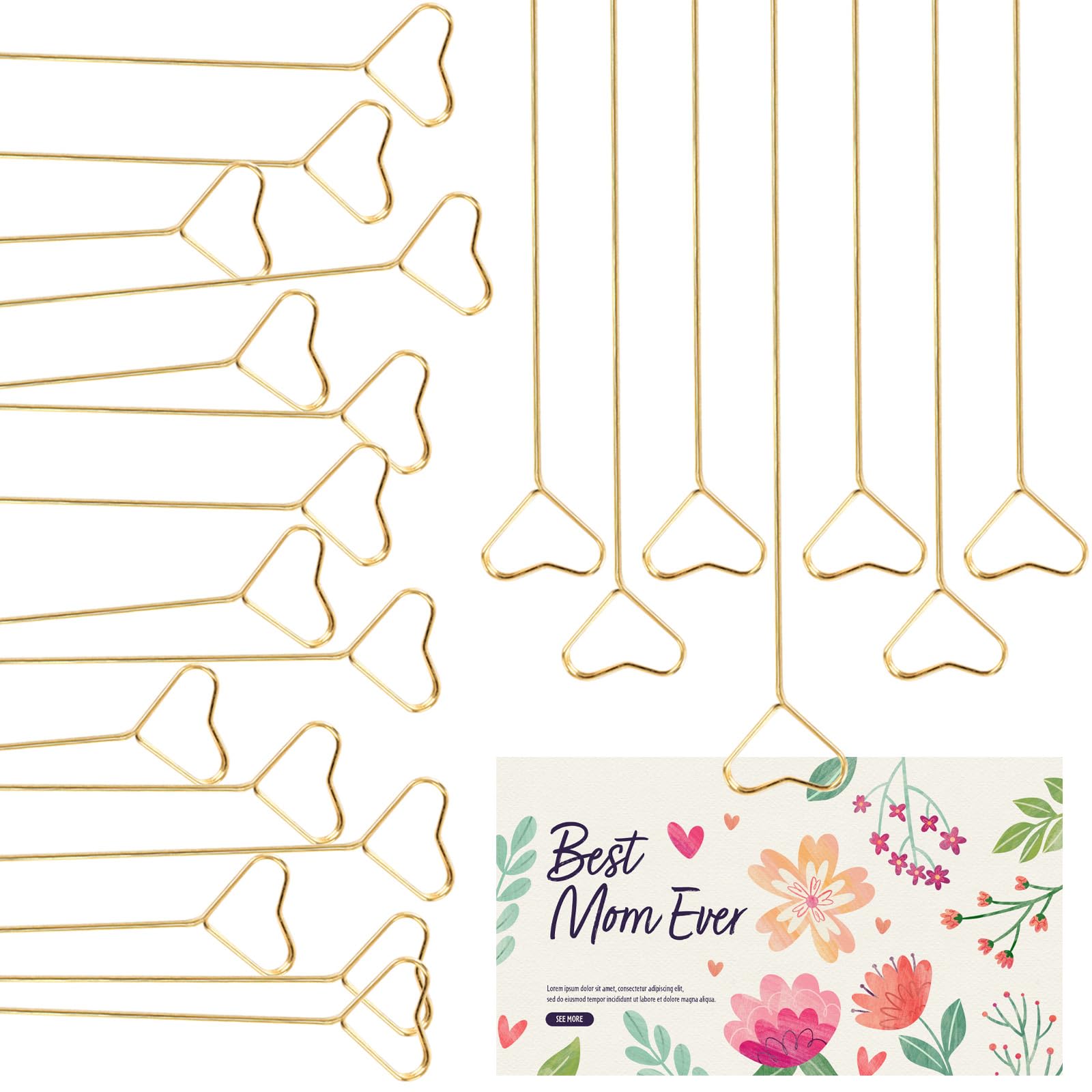 Rimoev 40 Pcs Floral Card Holder Picks, Heart Picture Holders, Photo Holder Pick Stick, Gold Floral Place Card Holder, Floral Pi