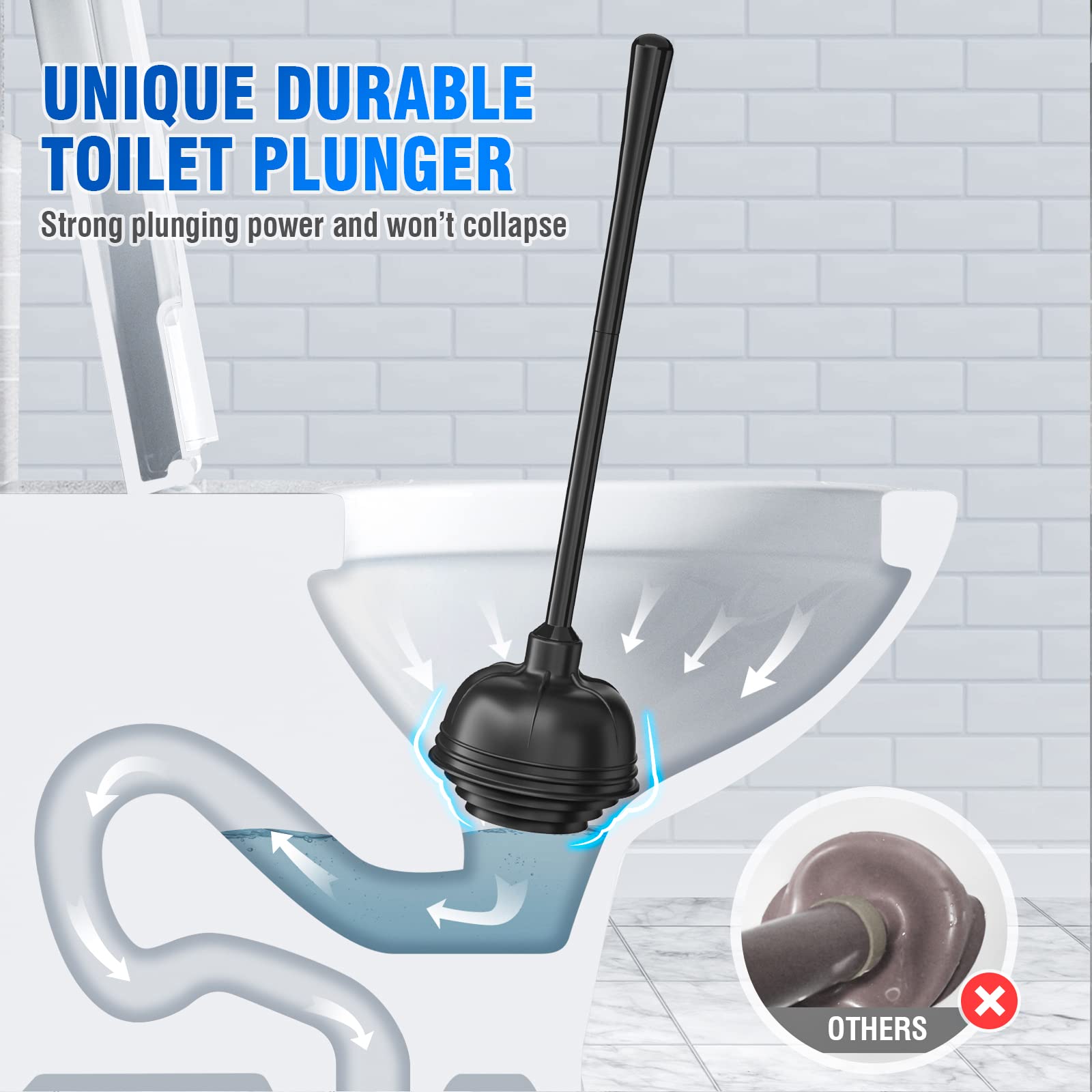 Uptronic Toilet Plunger With Holder, Unique Plunger With All-Angle Design, Plungers For Bathroom With Holder, Toilet Plunger Hea