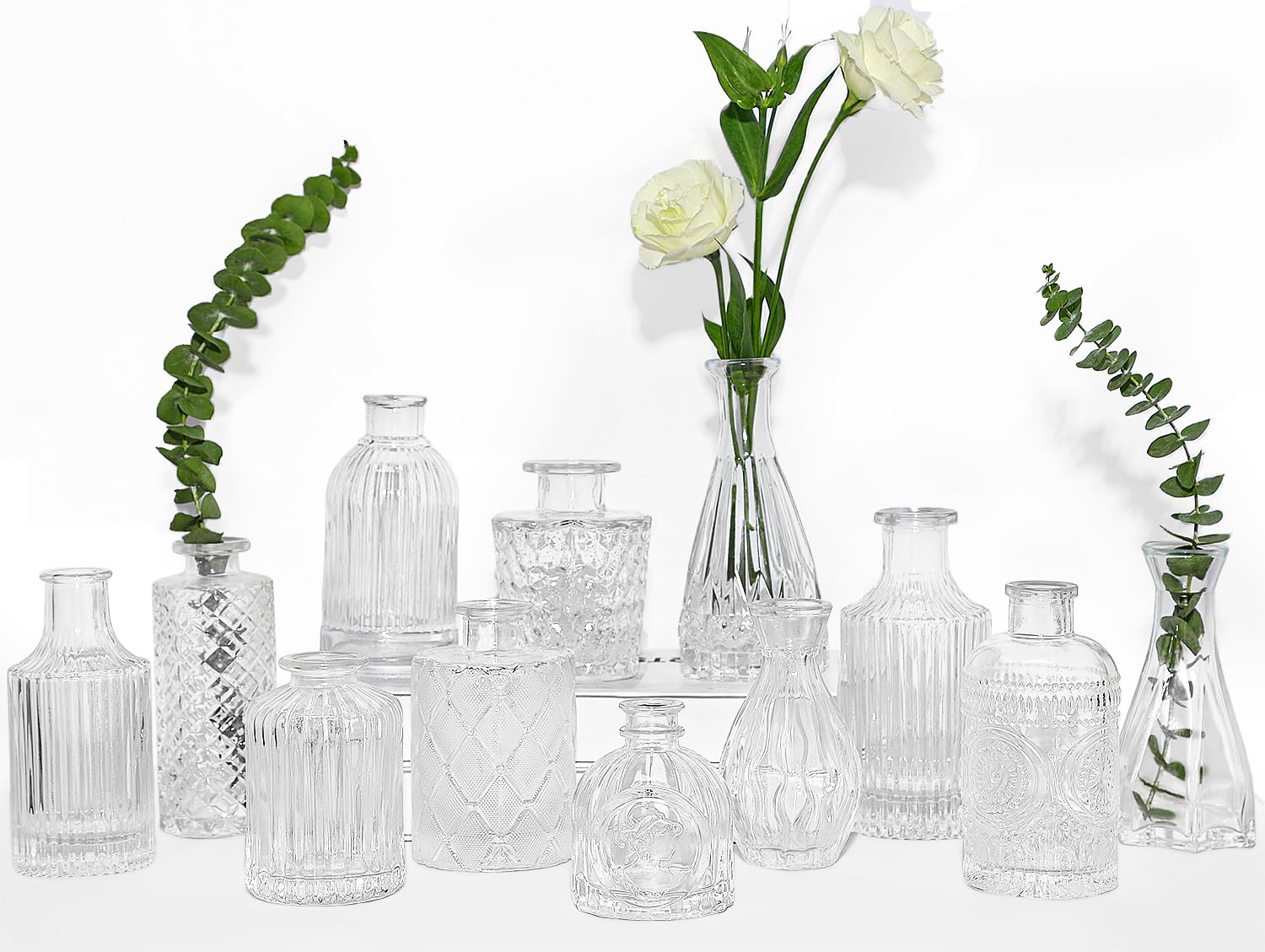 Glass Bud Vases Set of 12, TBWIND Small Vases for Centerpieces, Vintage Mini Vases for Wedding Decor, Clear Glass Bud Vase in Bu