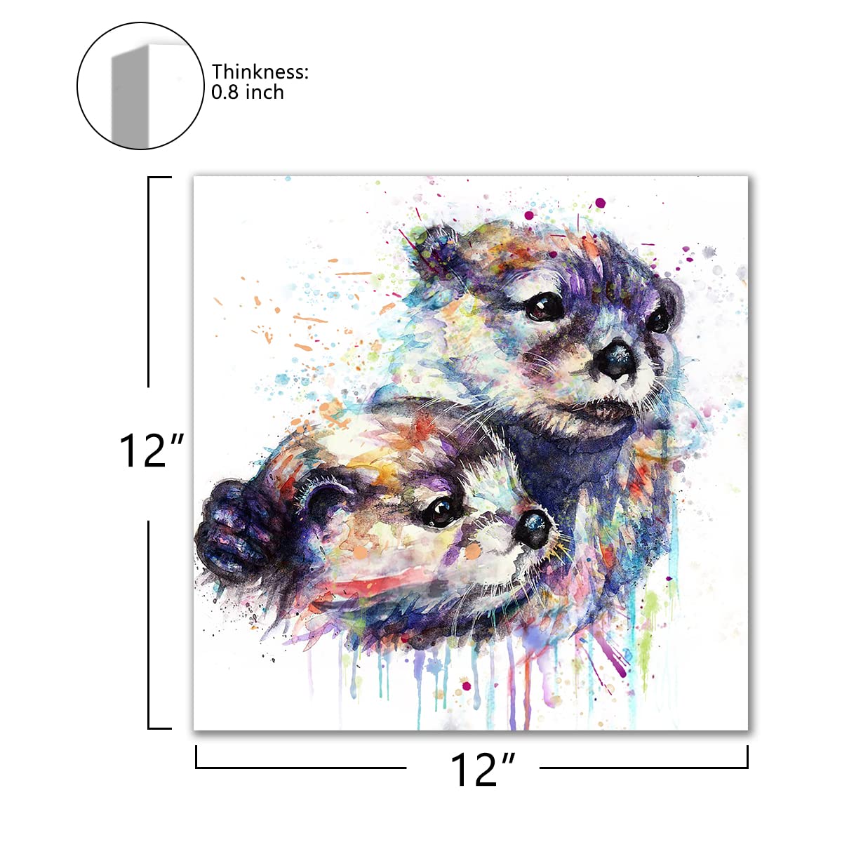 Animals Otter Wall Art Canvas Prints, Lovely Mother Otter Hug Baby Pictures Paintings, Framed Modern Watercolor Poster For Kids