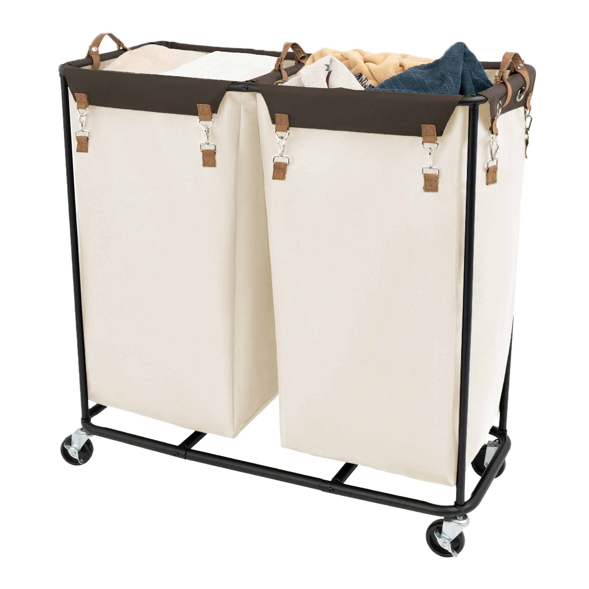 Storageworks Laundry Sorter Cart With 2 Sections, 390L Laundry Cart With Wheels, Extra Large Double Laundry Hamper, Laundry Bask
