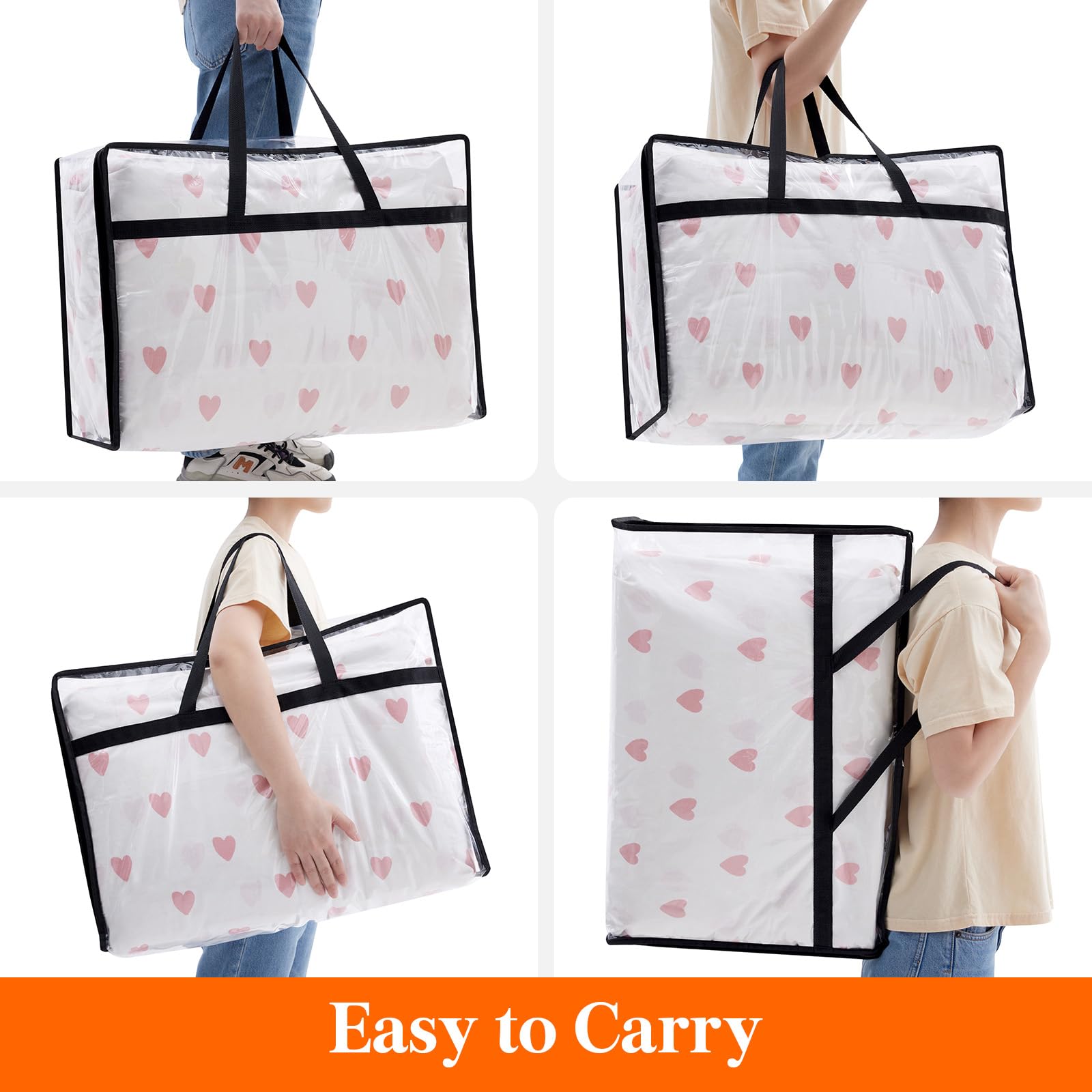 Lifewit 4 Pack Clear Clothes Storage Bags, 60L Plastic Blanket Storage Bags, Vinyl Foldable Moving Bags with Zipper, Closet Orga