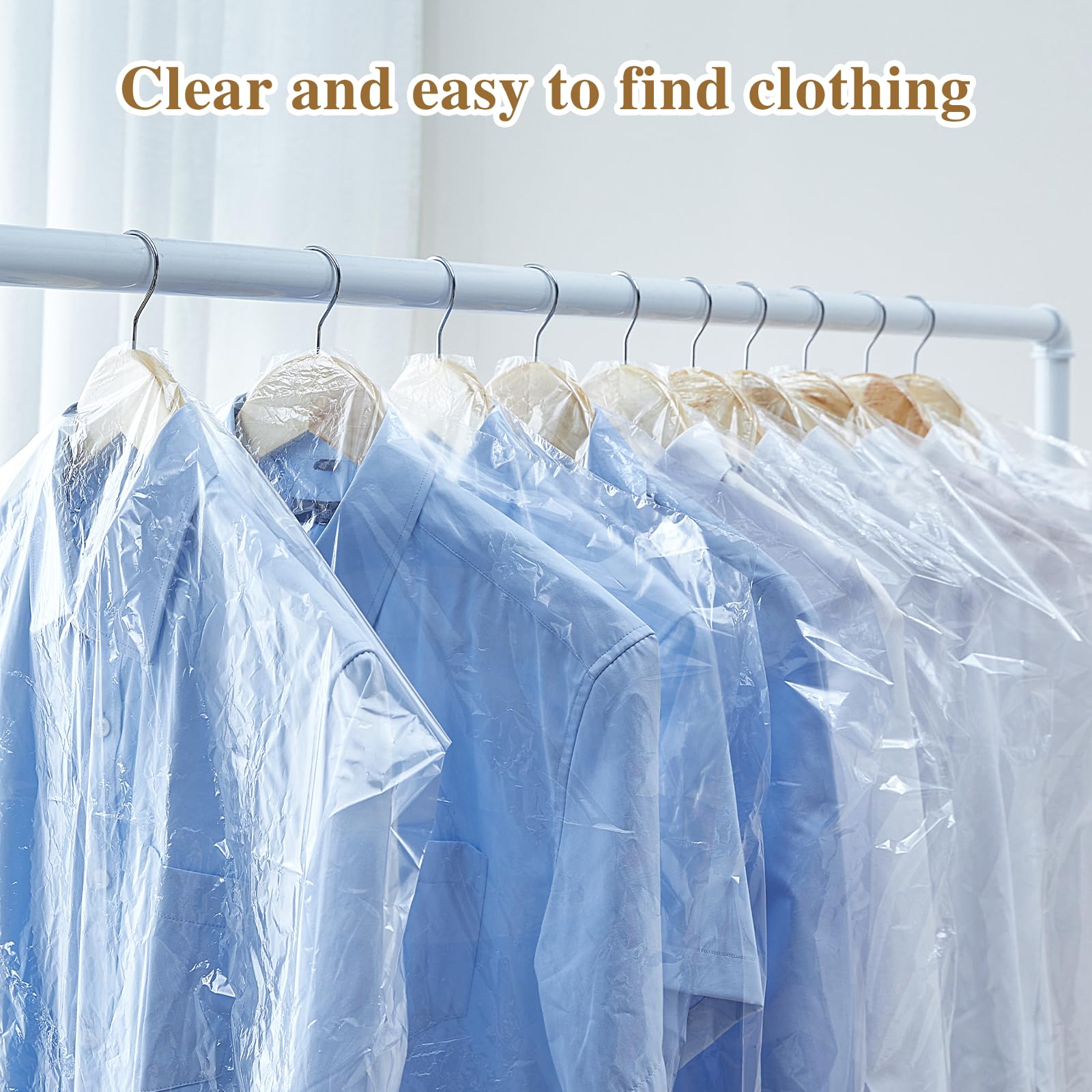 30 Pcs Clear Garment Cover 47 Inch Plastic Garment Bags For Hanging Clothes Dry Cleaning Bags Transparent Dust-Proof Storage Cov