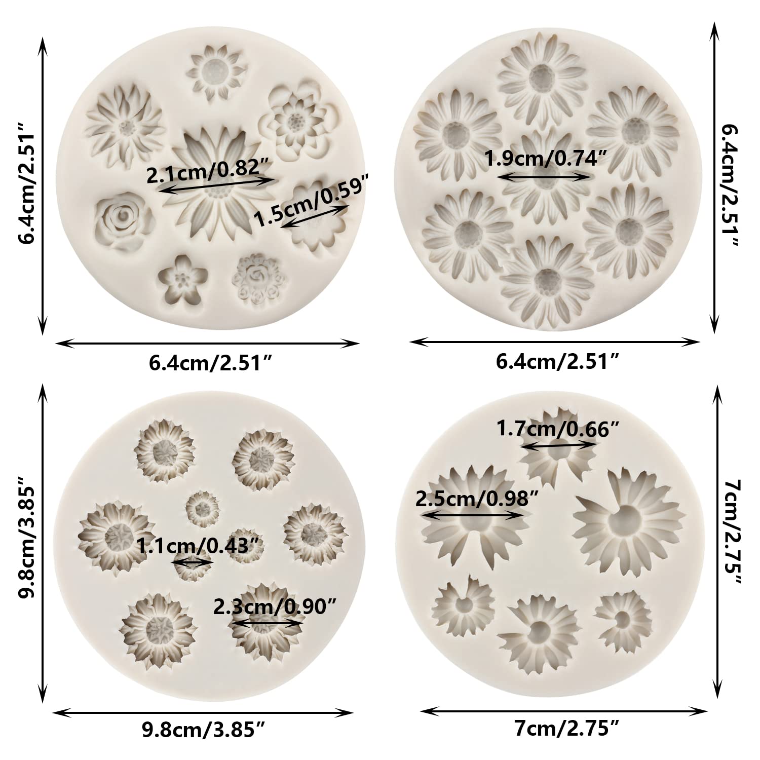 Sijiangmold Daisy Flower Silicone Molds Chrysanthemum Fondant Molds Small Flower Chocolate Mold For Cake Decorating Candy Gum Pa