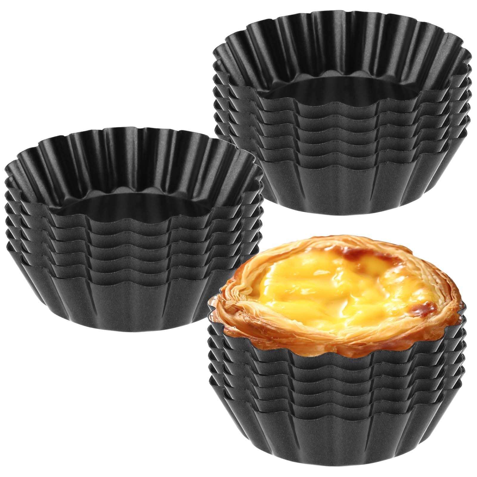 SENJEOK 18 PCS 3 Inch Egg Tart Pan with Removable Bottom, Black Mini Tart Tins for Baking Cooking